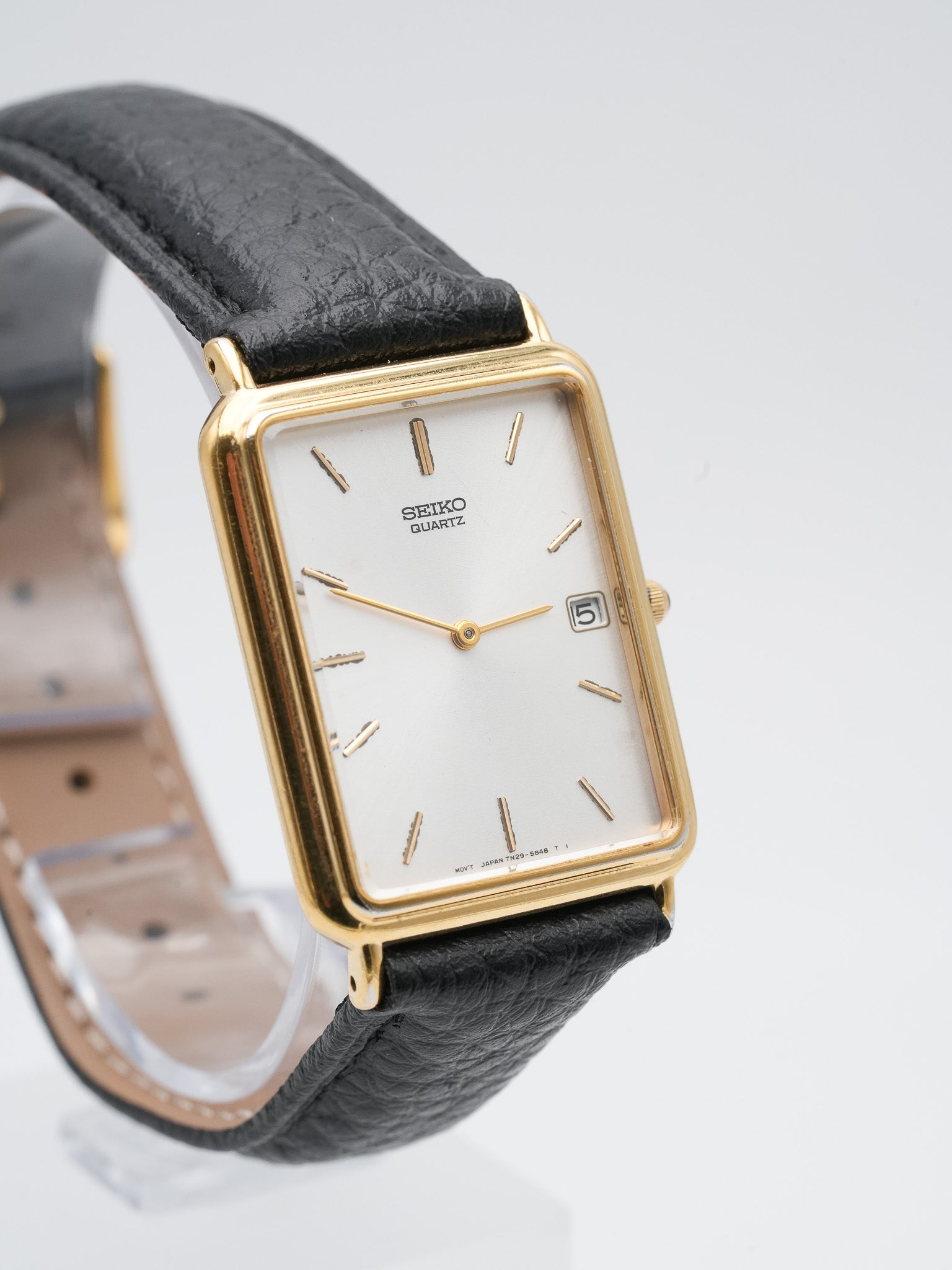 Seiko - Tank Allongée plaqué or date cabochon - 2002 - Atelier Victor - Vintage Shop