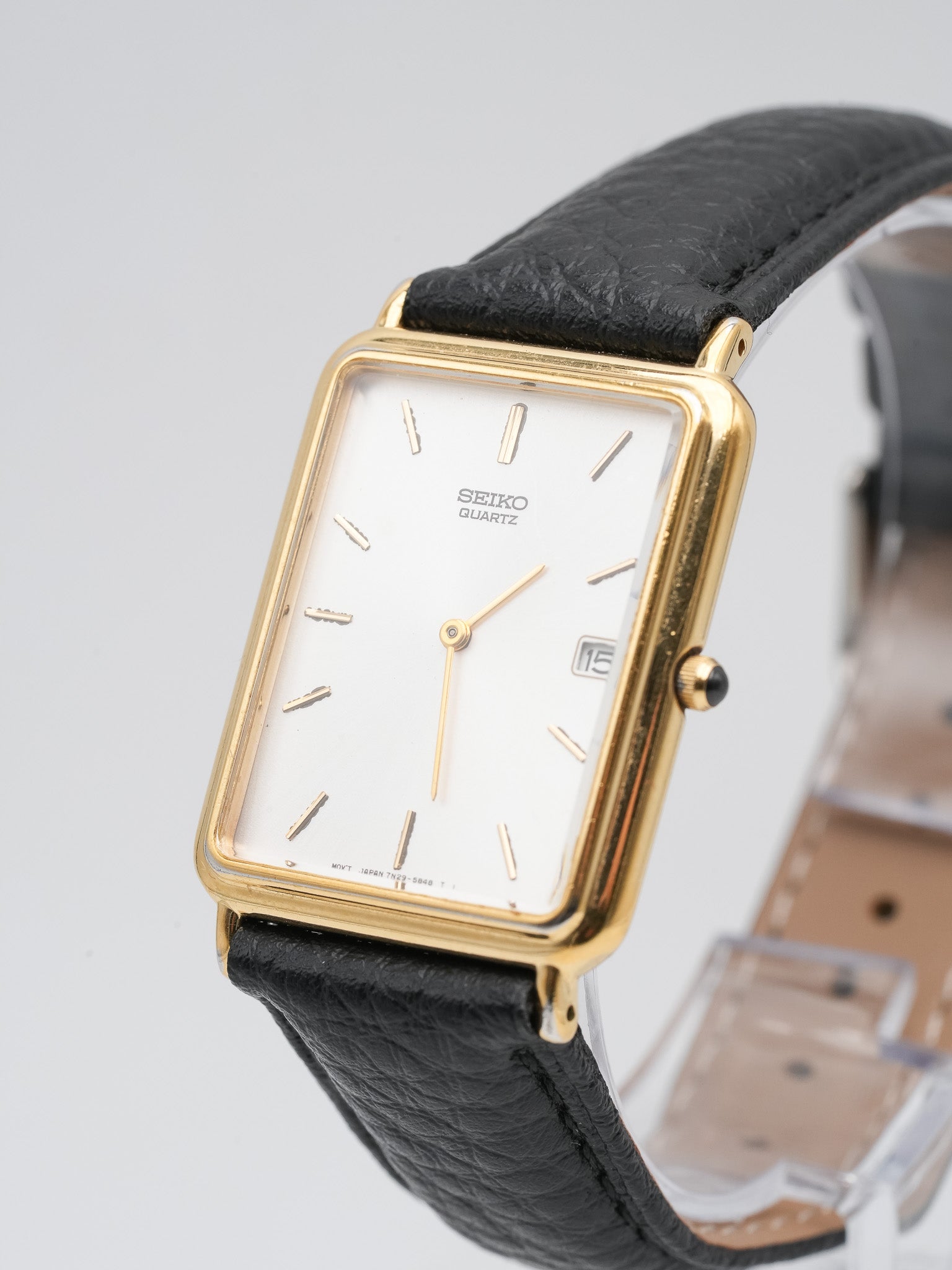 Seiko - Tank Allongée plaqué or date cabochon - 2002 - Atelier Victor - Vintage Shop