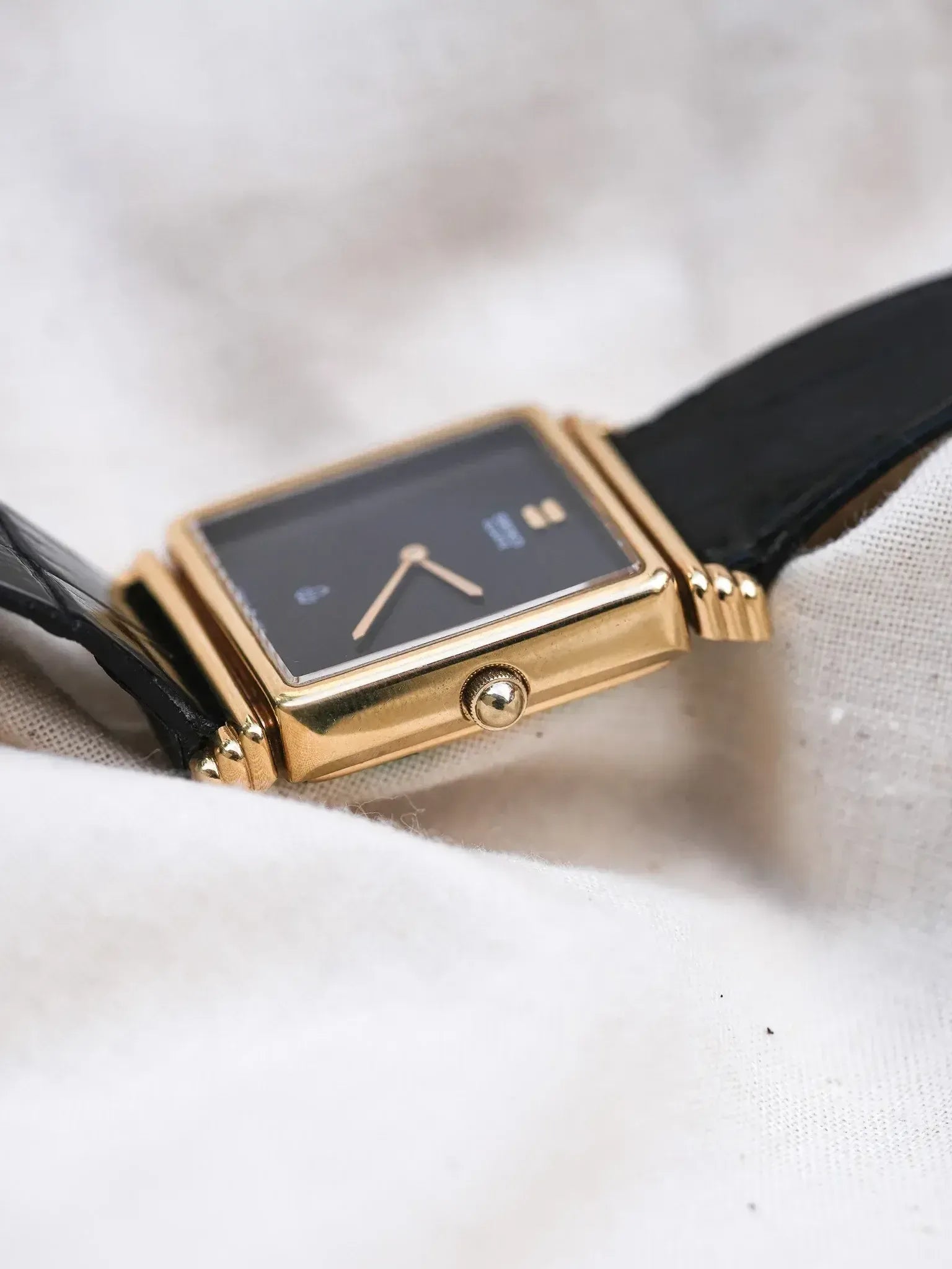 Seiko - Tank Plaqué or noir Clous de Paris - NOS & Boite - 1997 - Atelier Victor