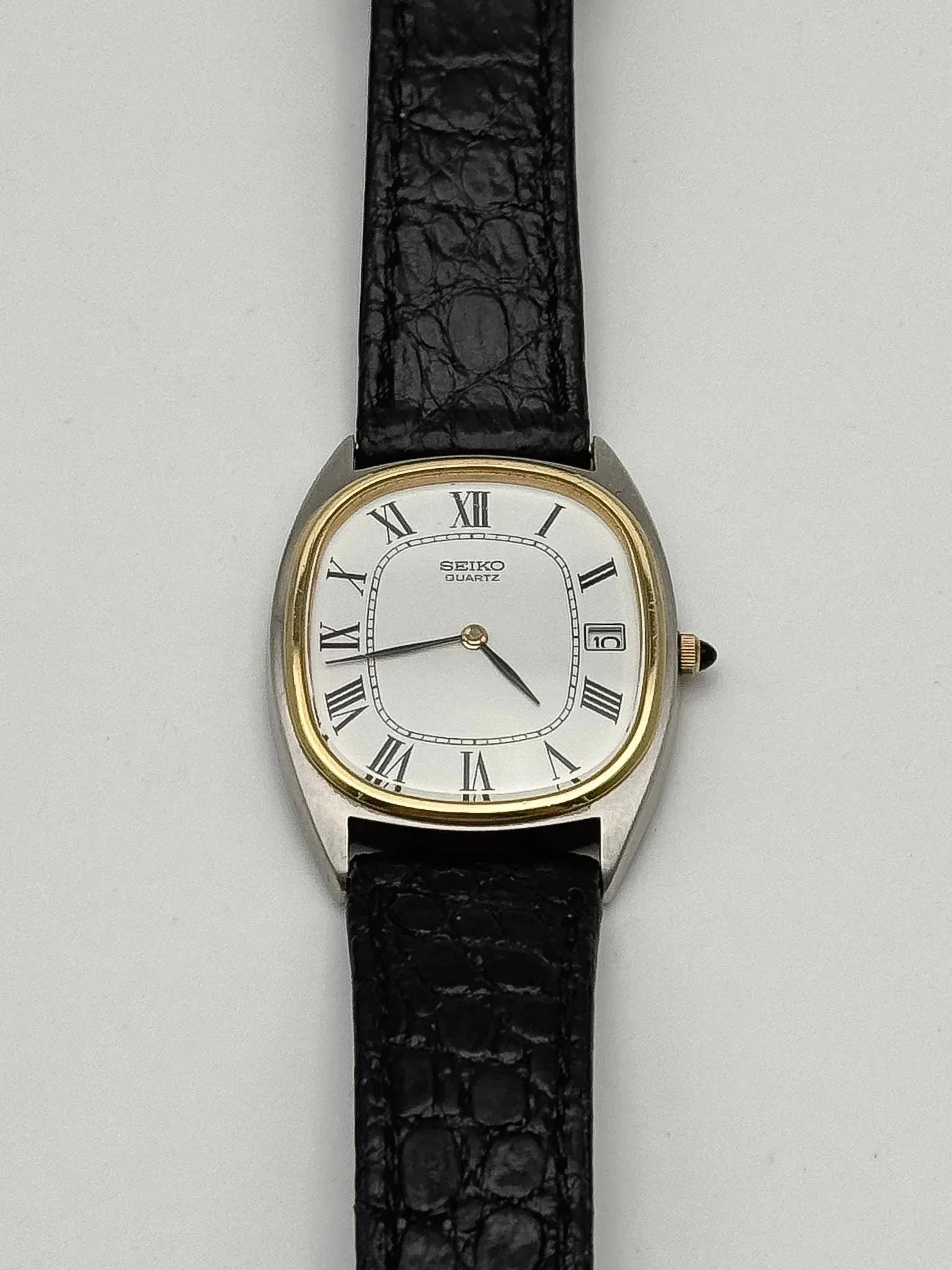 Seiko - Tonneau Acier Or Romain Cabochon - 1980s - Atelier Victor - Vintage Shop