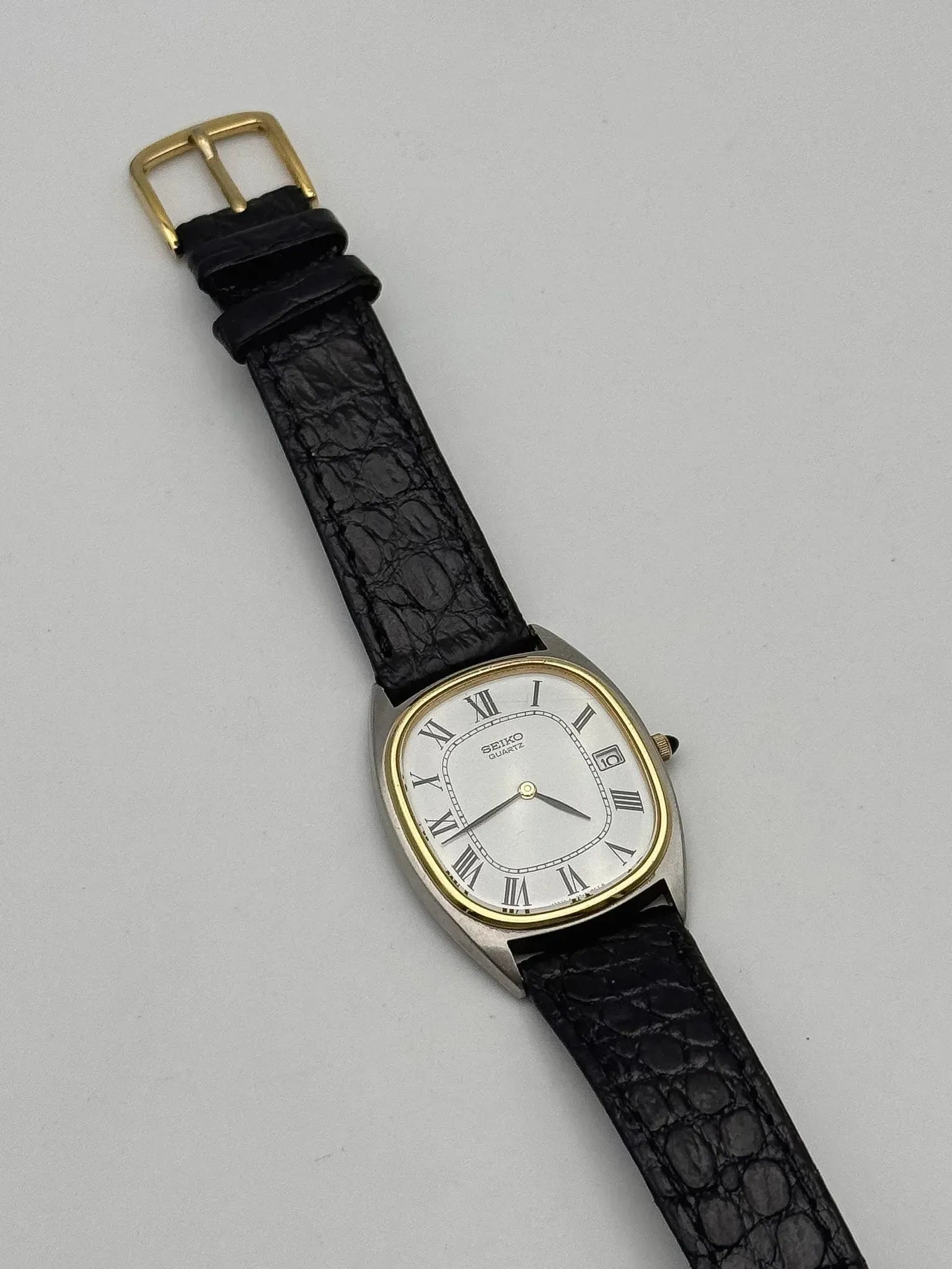 Seiko - Tonneau Acier Or Romain Cabochon - 1980s - Atelier Victor - Vintage Shop