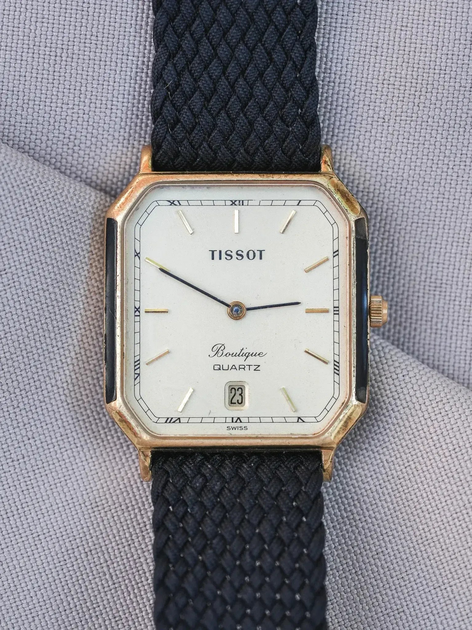 Tissot - Boulgone Octogonale Plaqué or laque noir - 1990s - Atelier Victor
