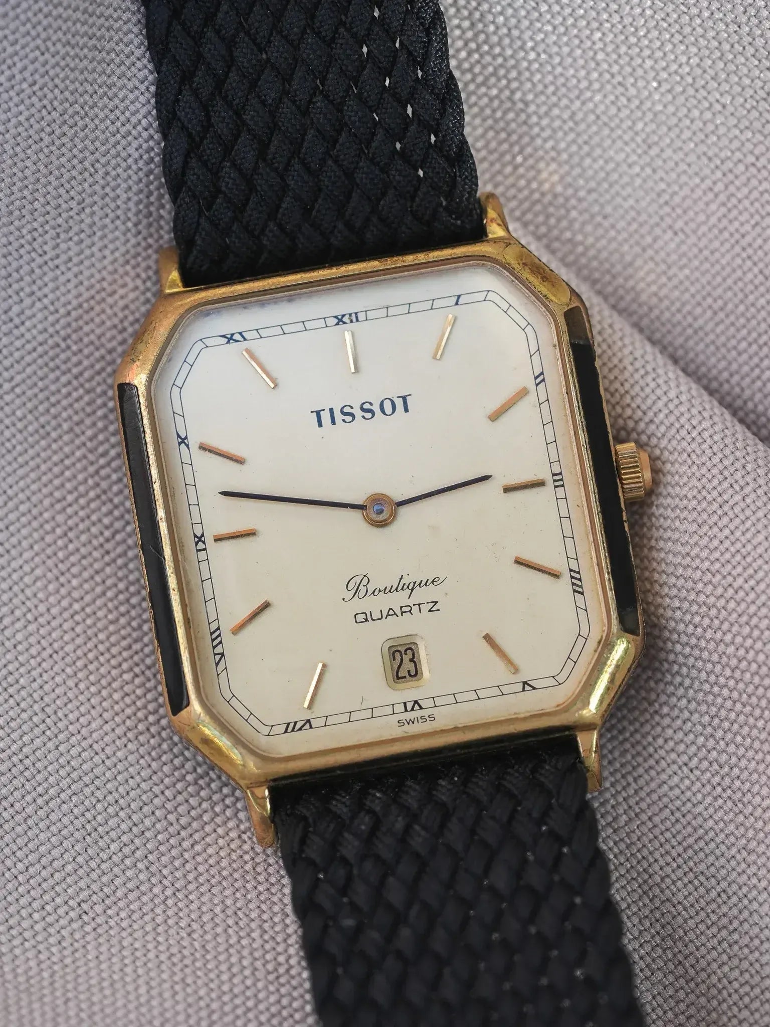 Tissot - Boulgone Octogonale Plaqué or laque noir - 1990s - Atelier Victor