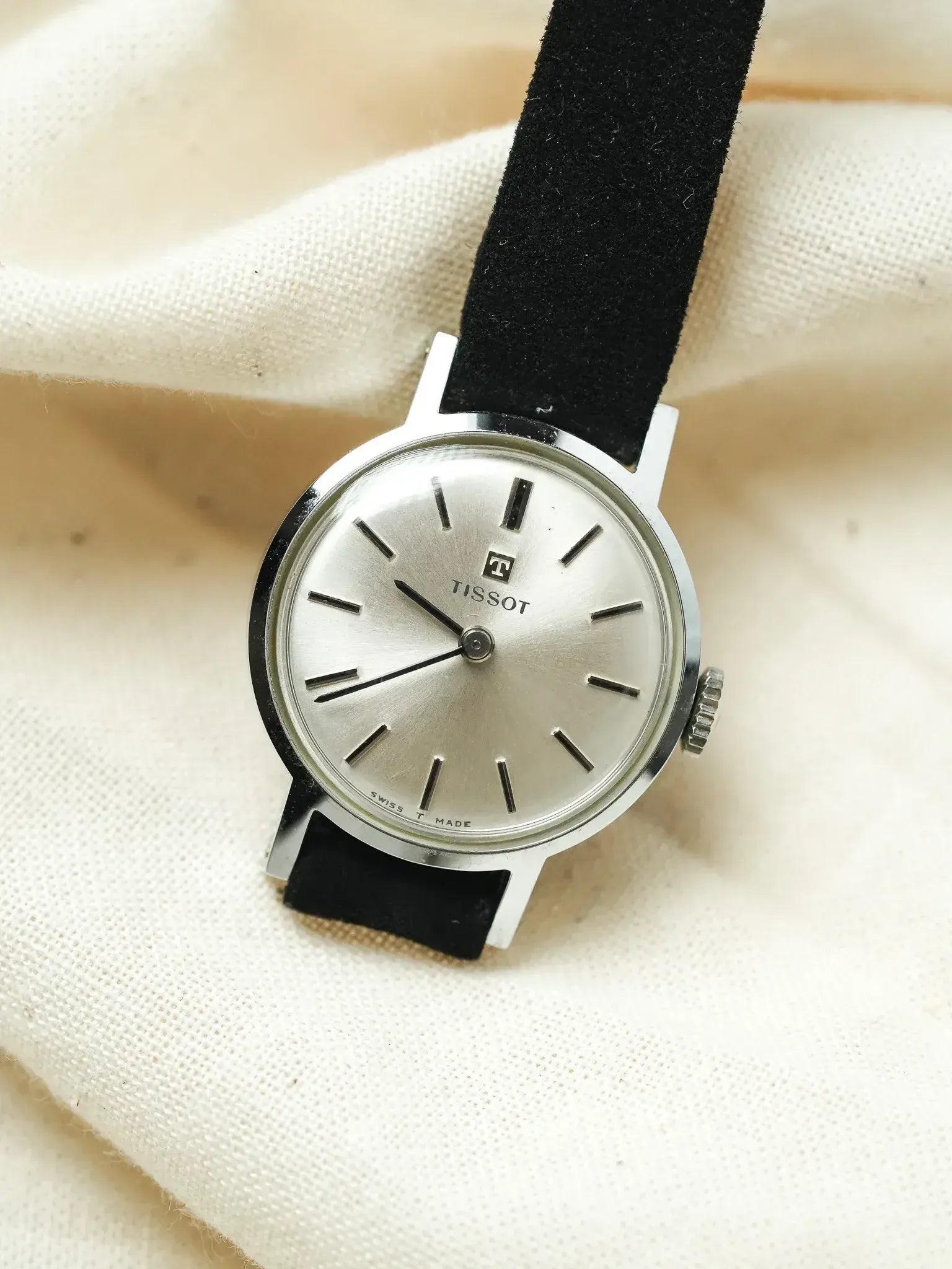 Tissot - Mini Dress Watch Steel Onyx Hour Markers - NOS - 1970s