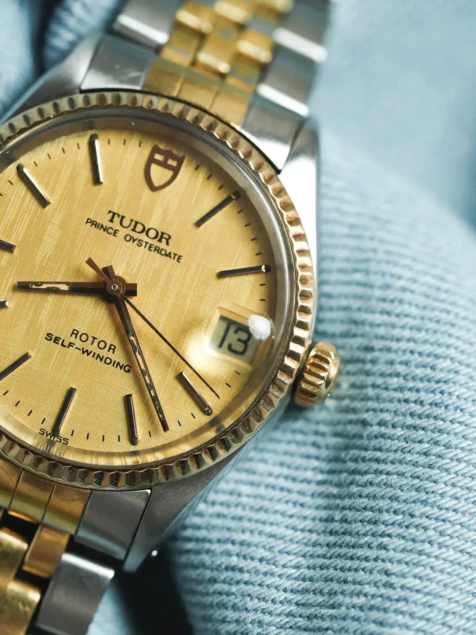 Tudor x Rolex - Prince Oysterdate Acier Or Cadran Lin Cannelée Or 18k - 1980s - Atelier Victor