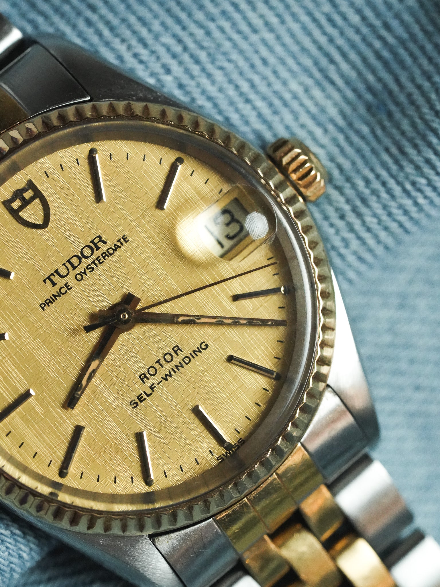 Tudor x Rolex - Prince Oysterdate Acier Or Cadran Lin Cannelée Or 18k - 1980s - Atelier Victor - Vintage Shop