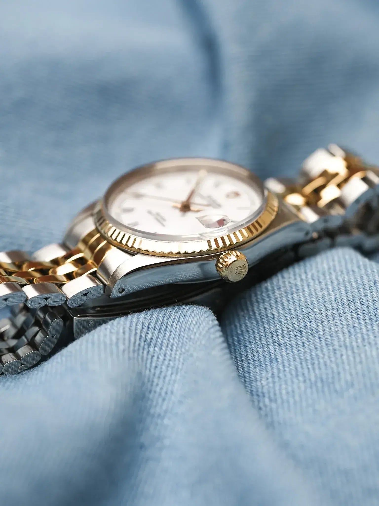 Tudor x Rolex - Prince Oysterdate Blanc Romain Cannelée Acier Or - 1990s - Atelier Victor