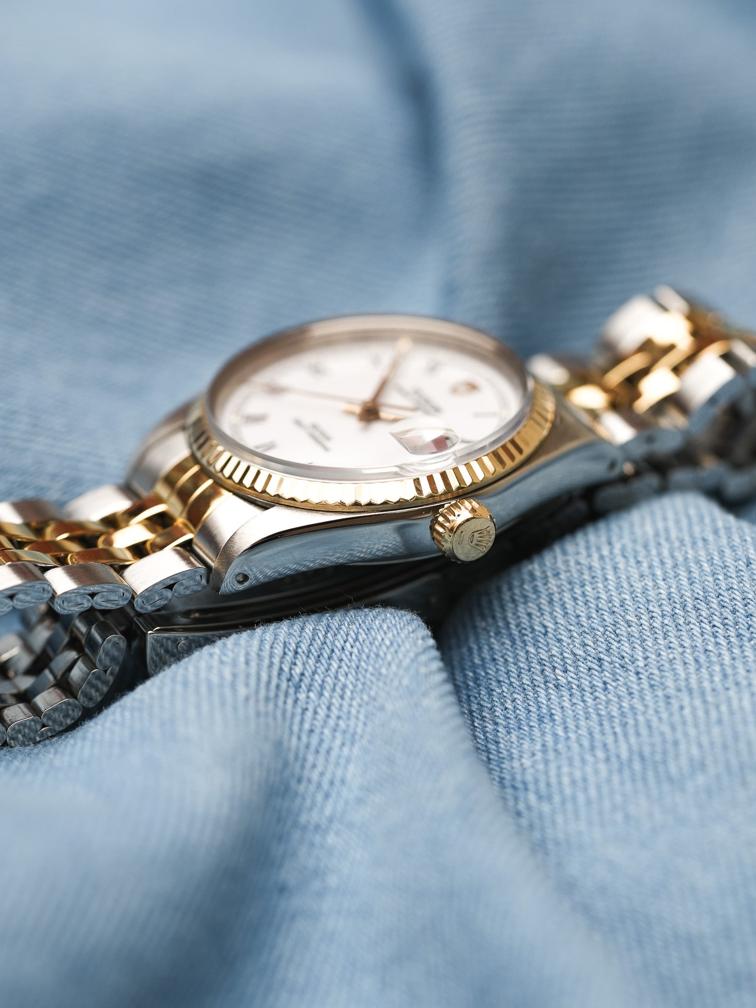 Tudor x Rolex - Prince Oysterdate Blanc Romain Cannelée Acier Or - 1990s - Atelier Victor - Vintage Shop