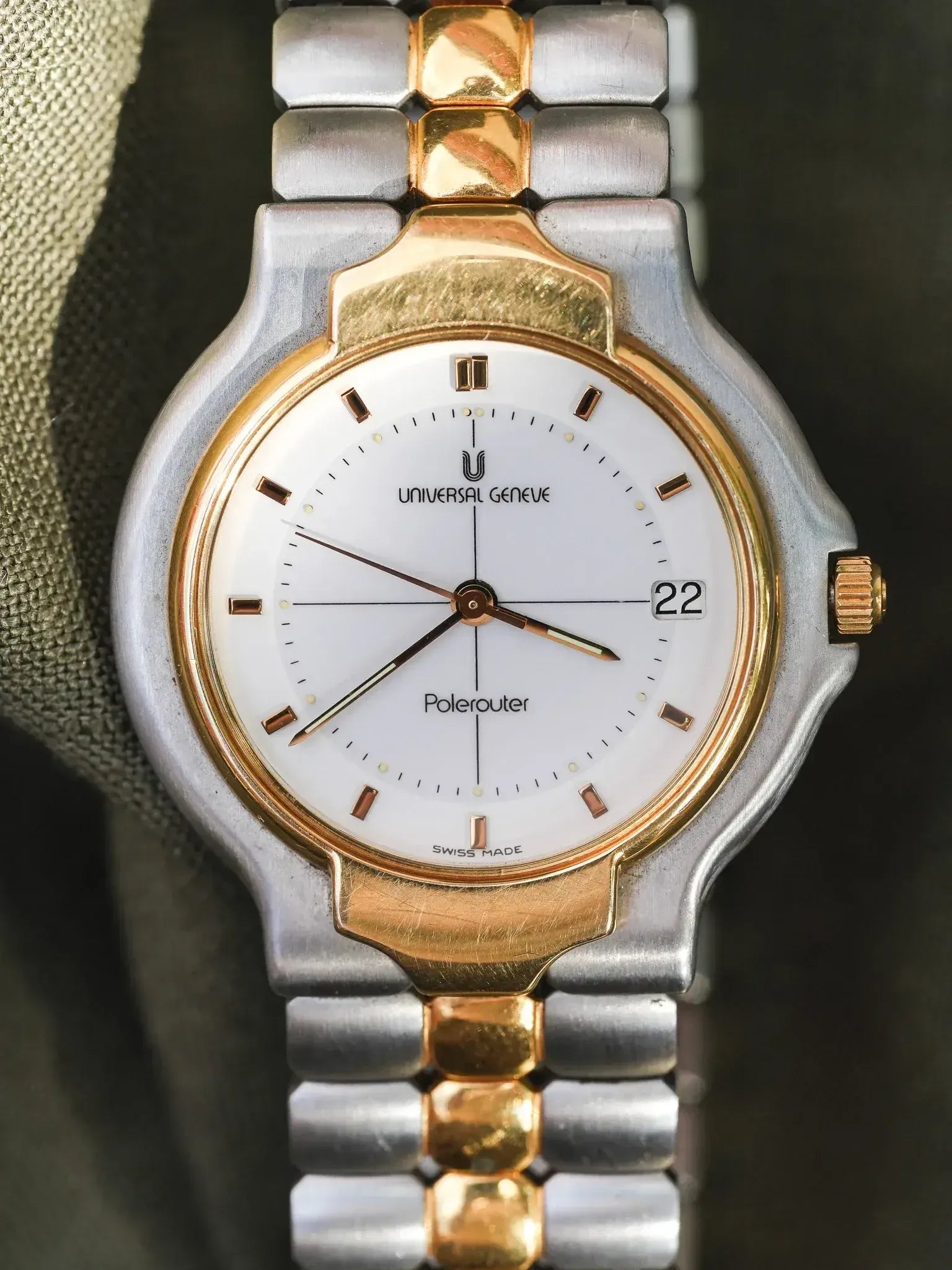 Universal Genève - Polerouter Acier Or Quartz Cadran Blanc - 1980s - Atelier Victor