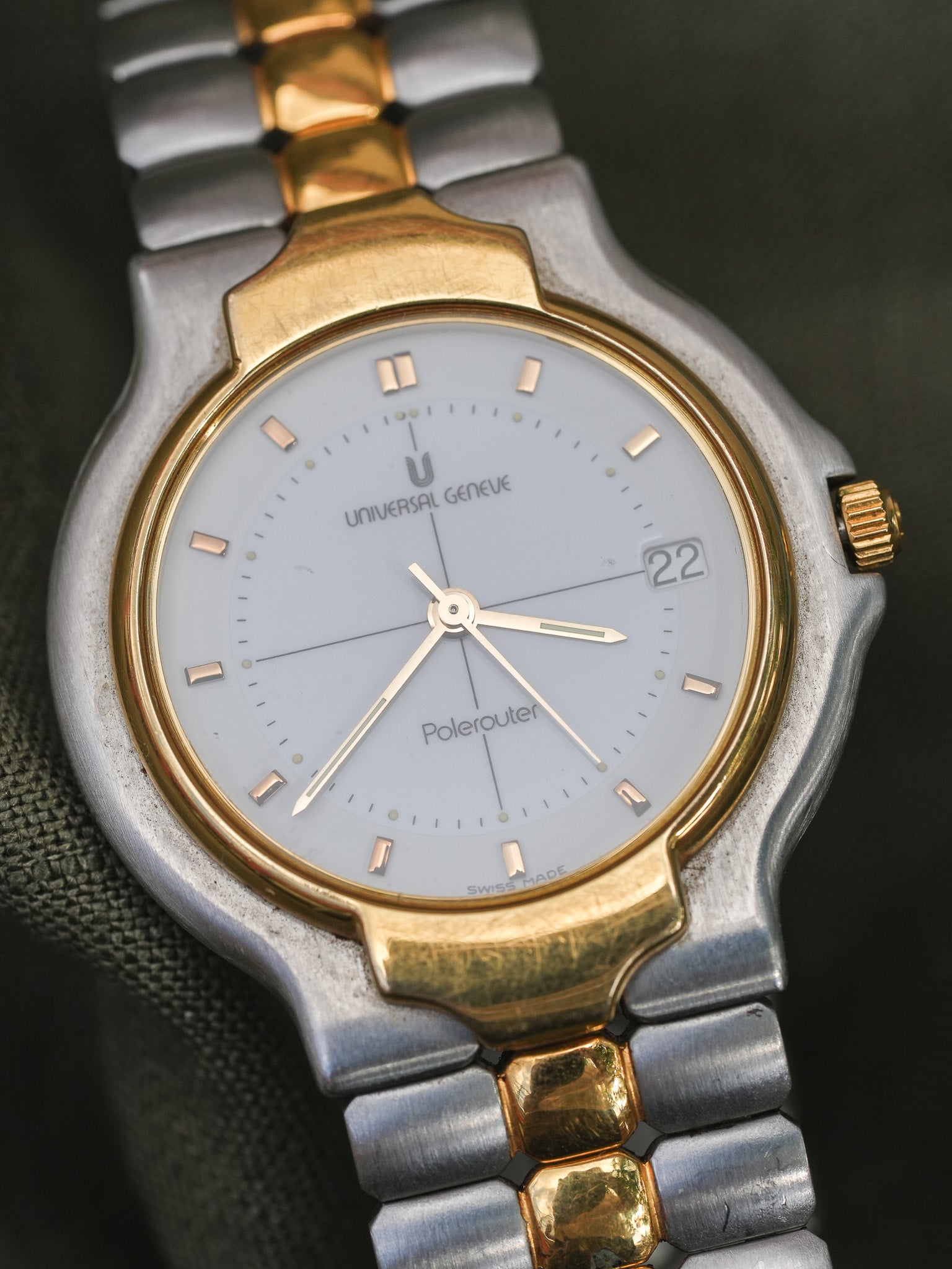 Universal Genève - Polerouter Acier Or Quartz Cadran Blanc - 1980s - Atelier Victor - Vintage Shop