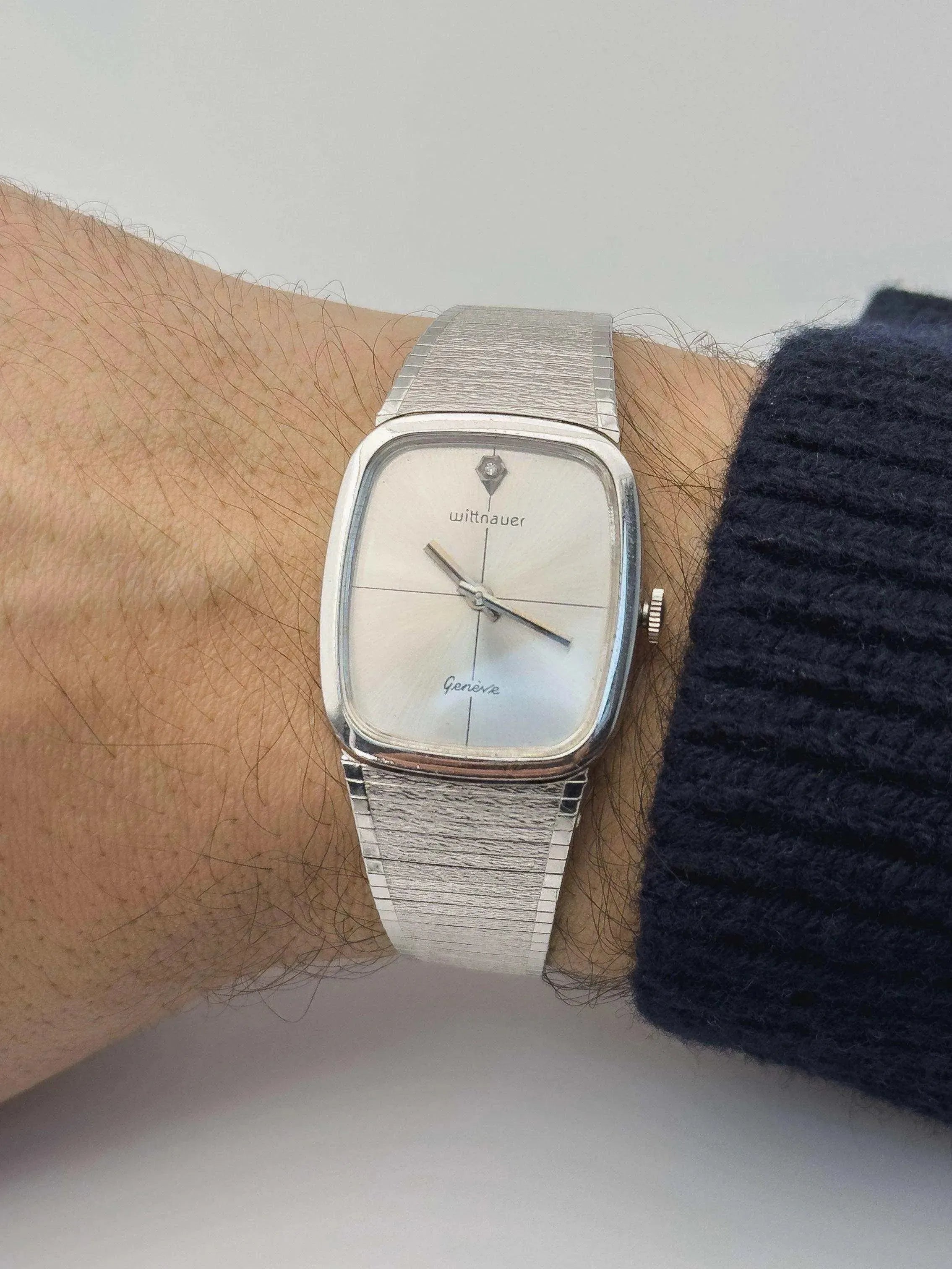 Wittnauer by Longines - Bracelet intégré Plaqué or blanc - 1970s - Atelier Victor - Vintage Shop