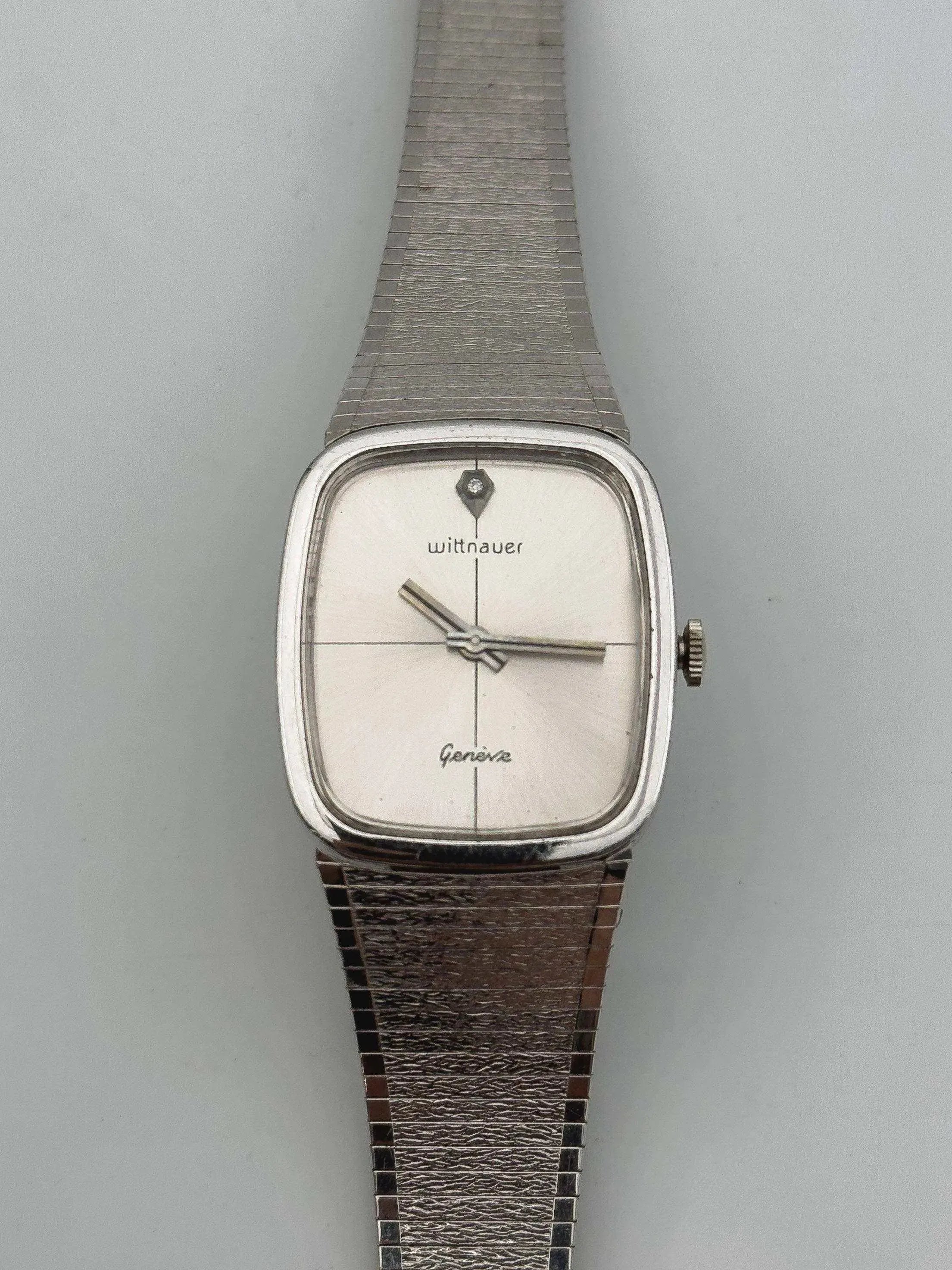 Wittnauer by Longines - Bracelet intégré Plaqué or blanc - 1970s - Atelier Victor - Vintage Shop