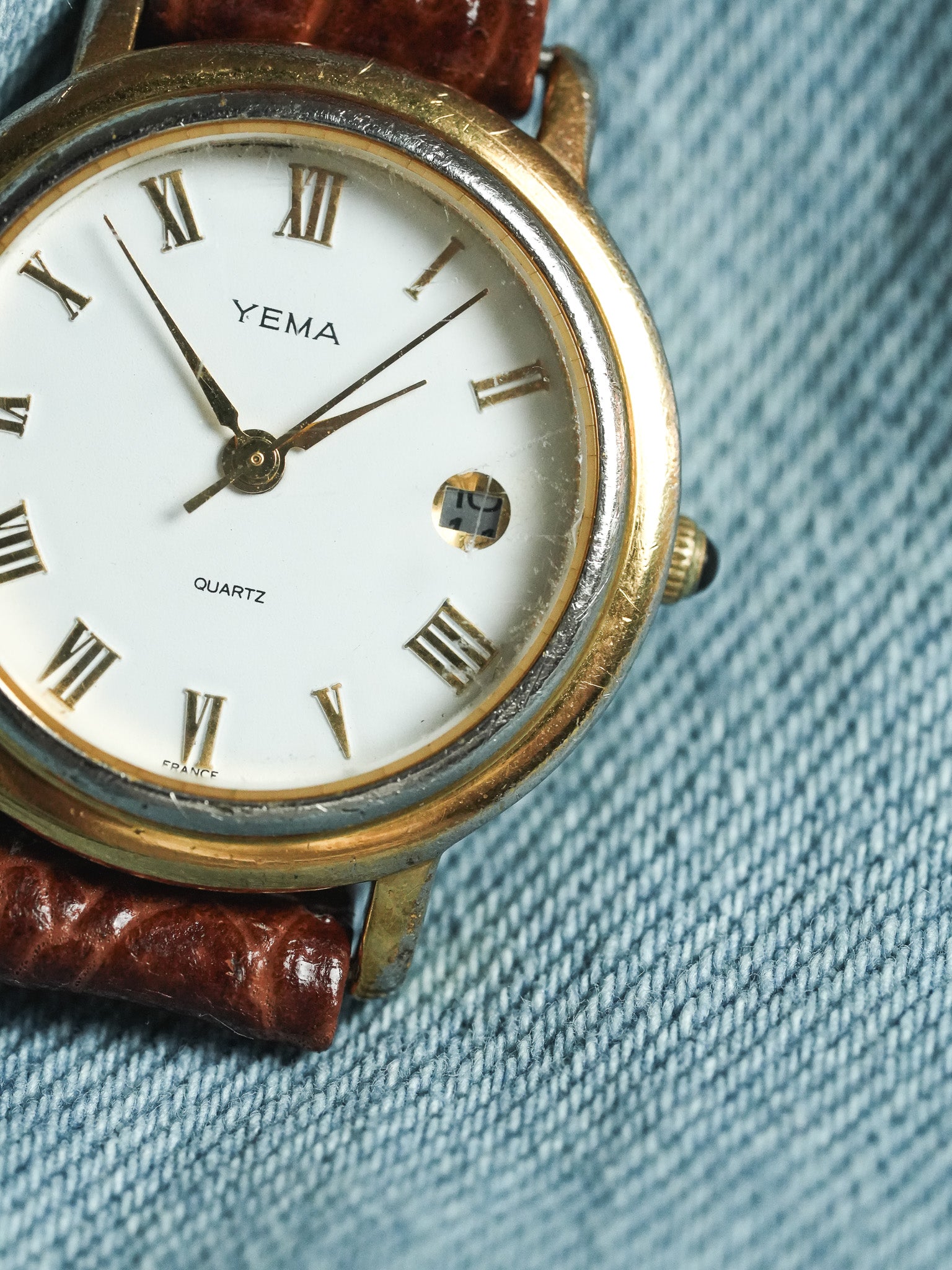 Yema - Acier Or cadran blanc romain or - 1990s - Atelier Victor - Vintage Shop