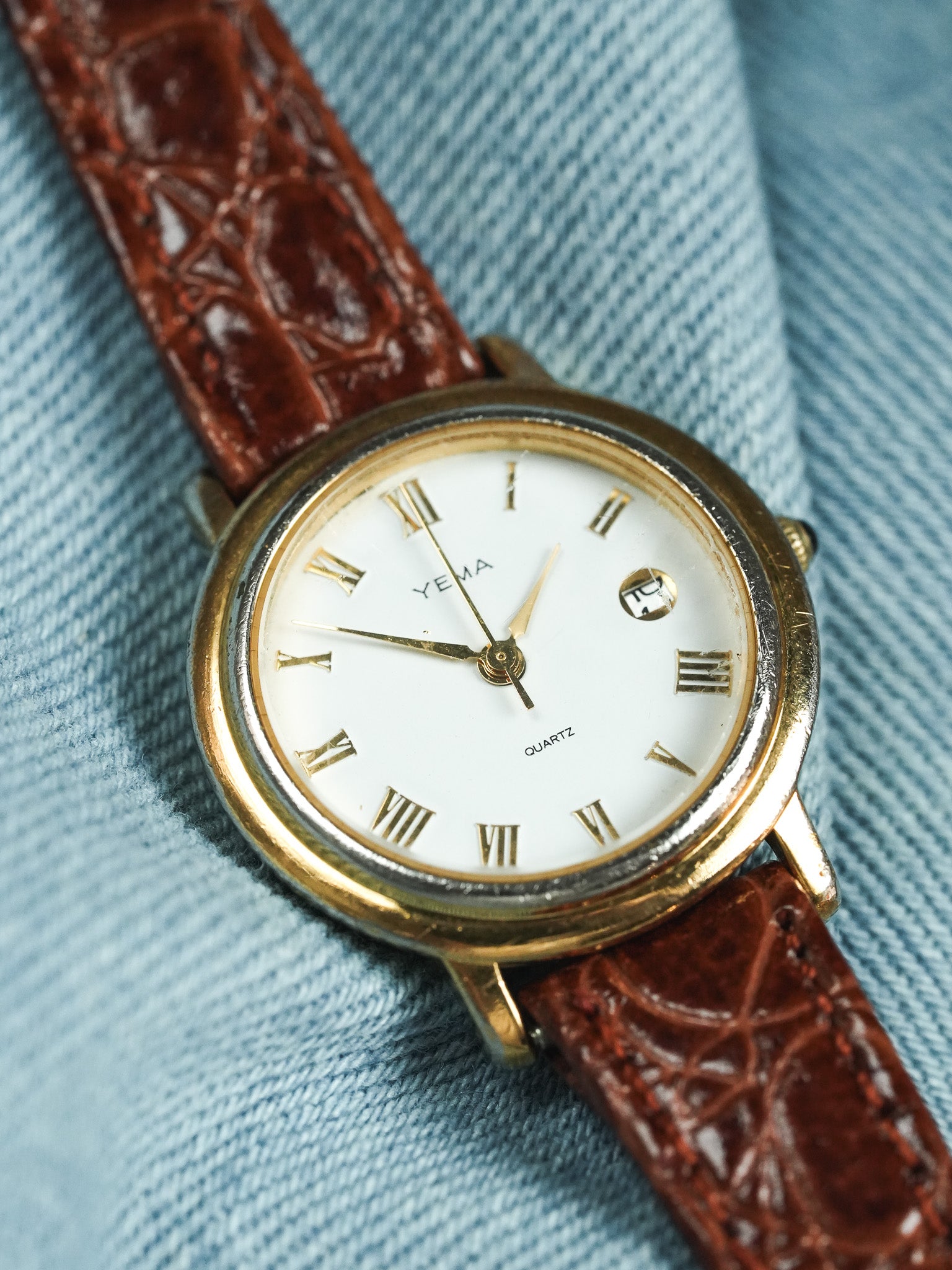 Yema - Acier Or cadran blanc romain or - 1990s - Atelier Victor - Vintage Shop