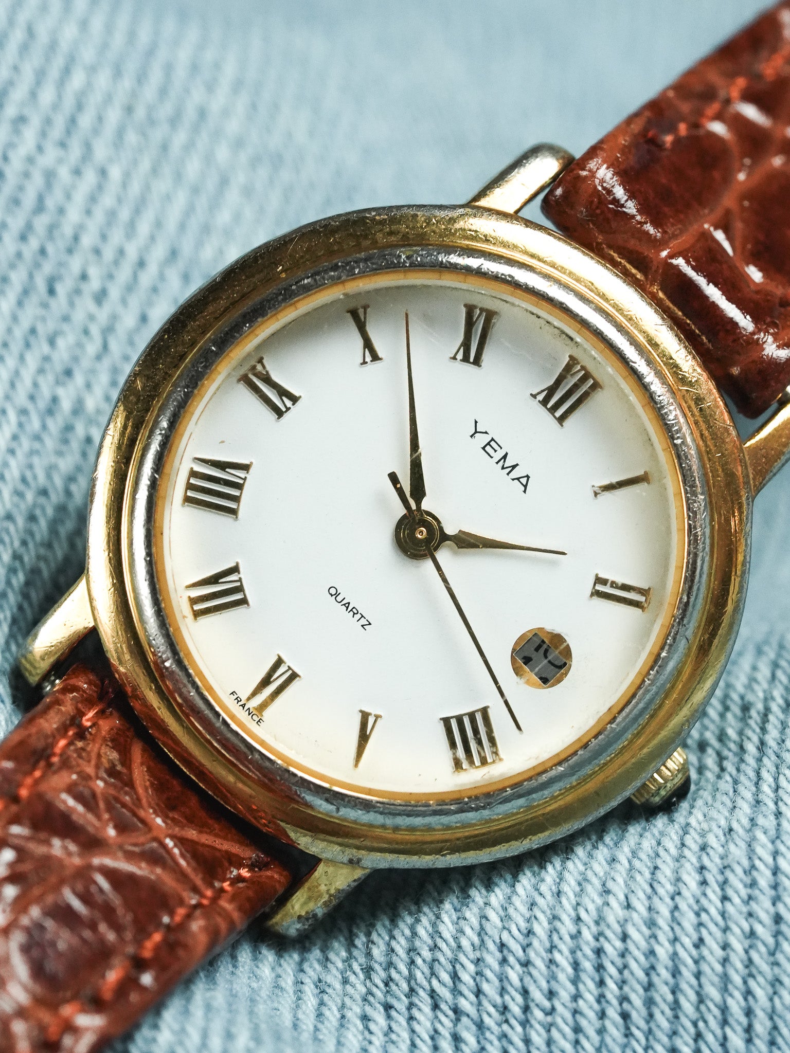 Yema - Acier Or cadran blanc romain or - 1990s - Atelier Victor - Vintage Shop