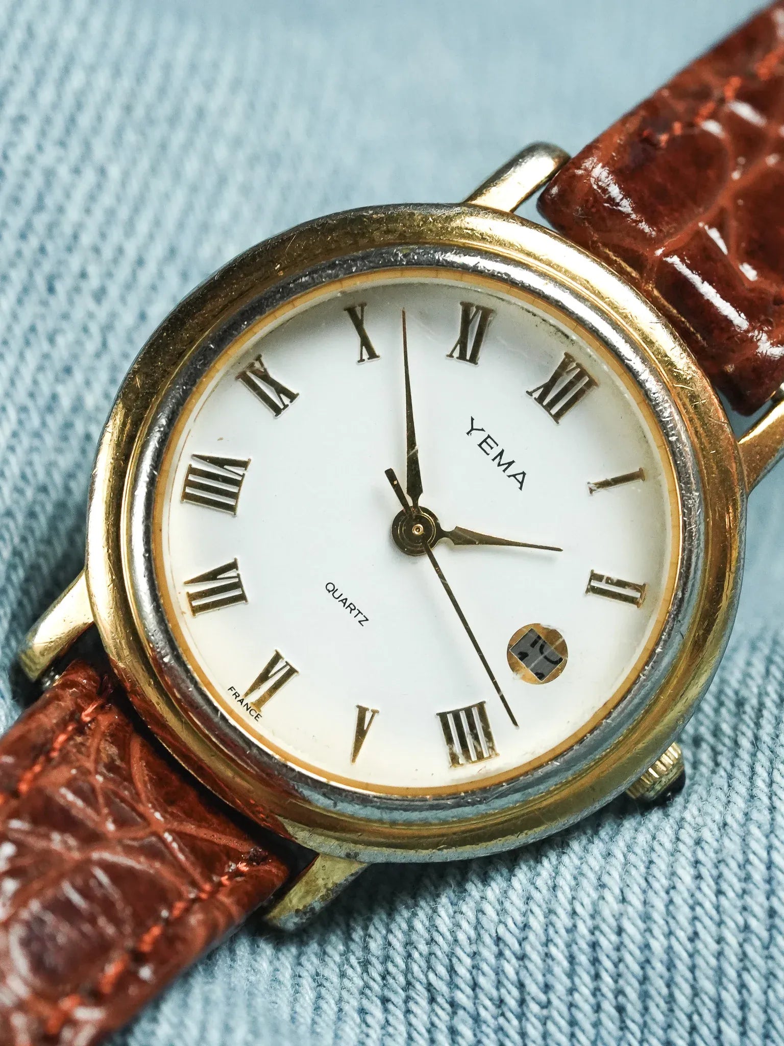Yema - Acier Or cadran blanc romain or - 1990s - Atelier Victor - Vintage Shop