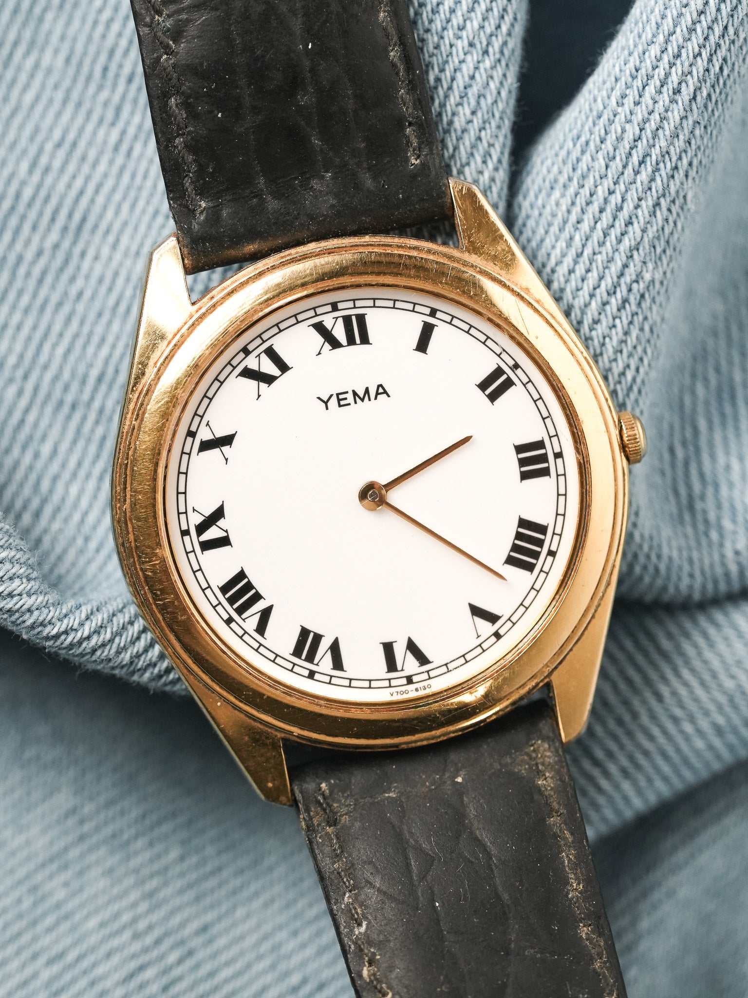 Yema - Tonneau Or Cadran Blanc Romain - 1990s - Atelier Victor - Vintage Shop
