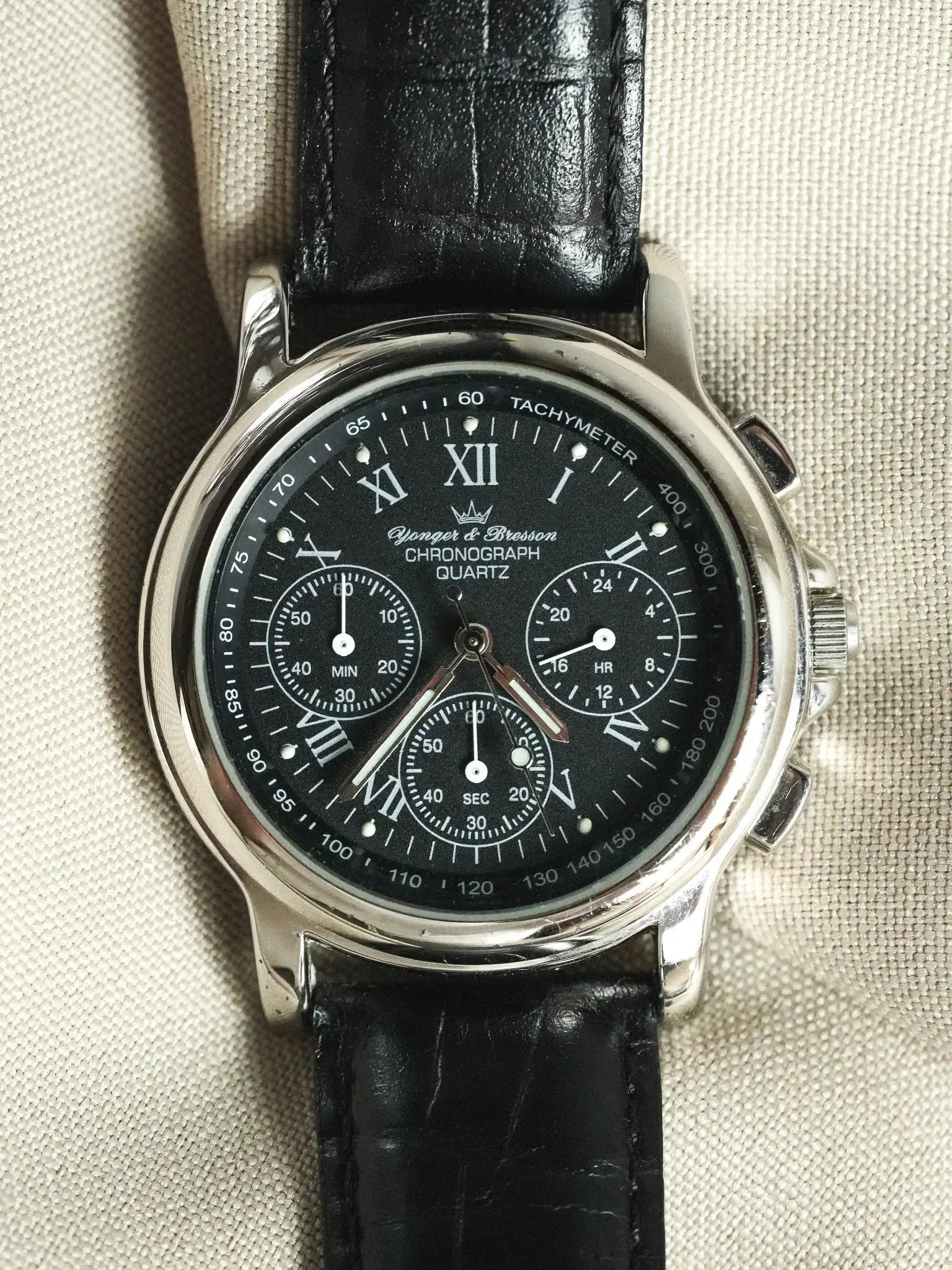 Yonger Bresson - Chronographe Noir Acier Quartz 39mm - 1990s - Atelier Victor