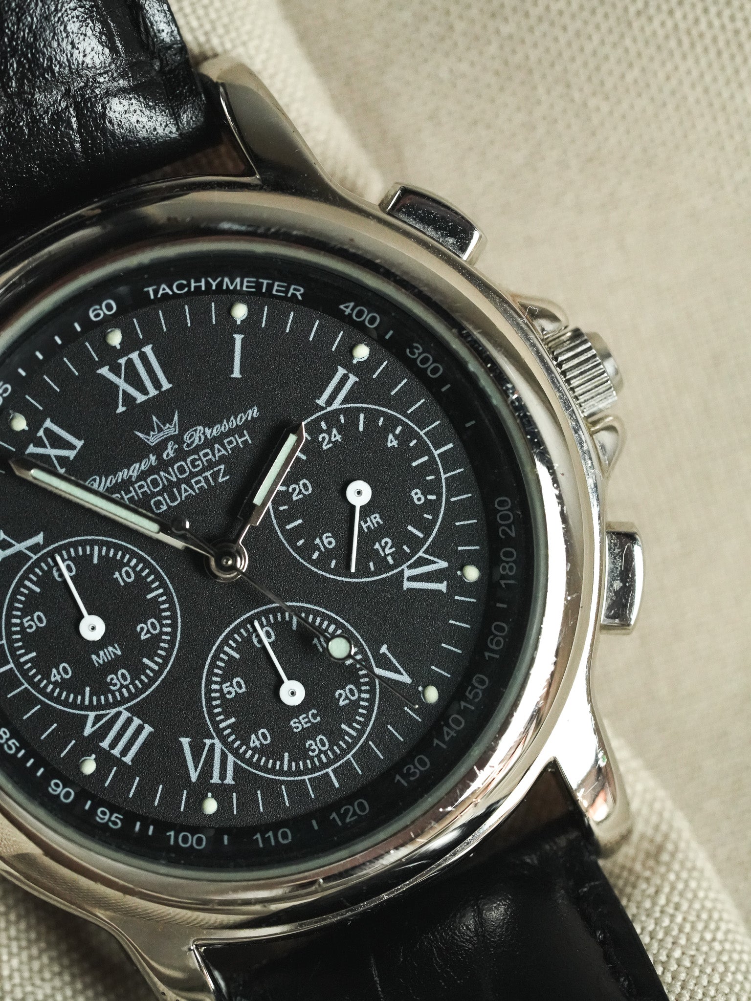 Yonger Bresson - Chronographe Noir Acier Quartz 39mm - 1990s - Atelier Victor - Vintage Shop