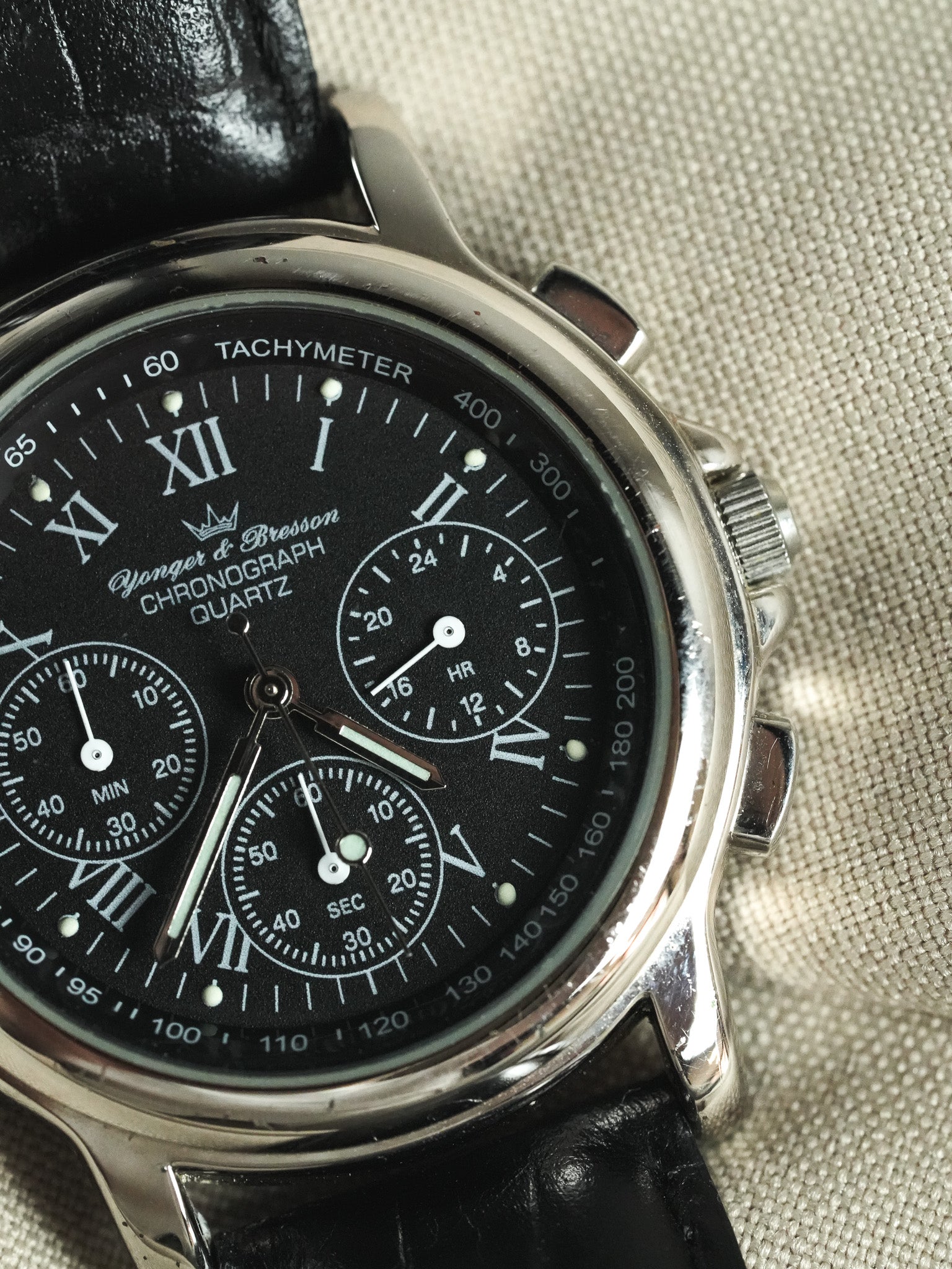 Yonger Bresson - Chronographe Noir Acier Quartz 39mm - 1990s - Atelier Victor - Vintage Shop