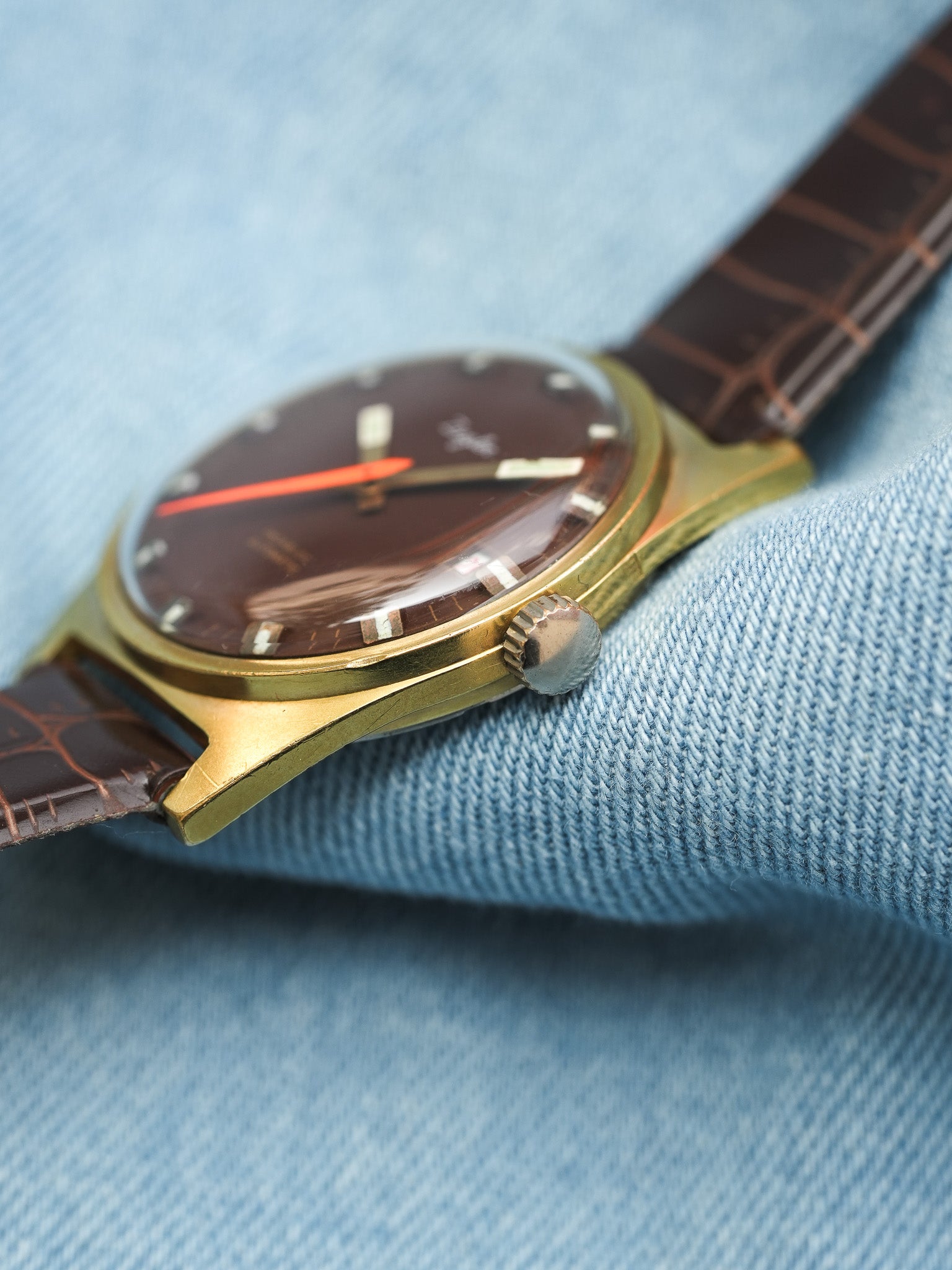 Ziegler - Plaqué or Chocolat Marron Trotteuse Orange - 1970s - Atelier Victor Paris - Vintage Watch Shop Dubai