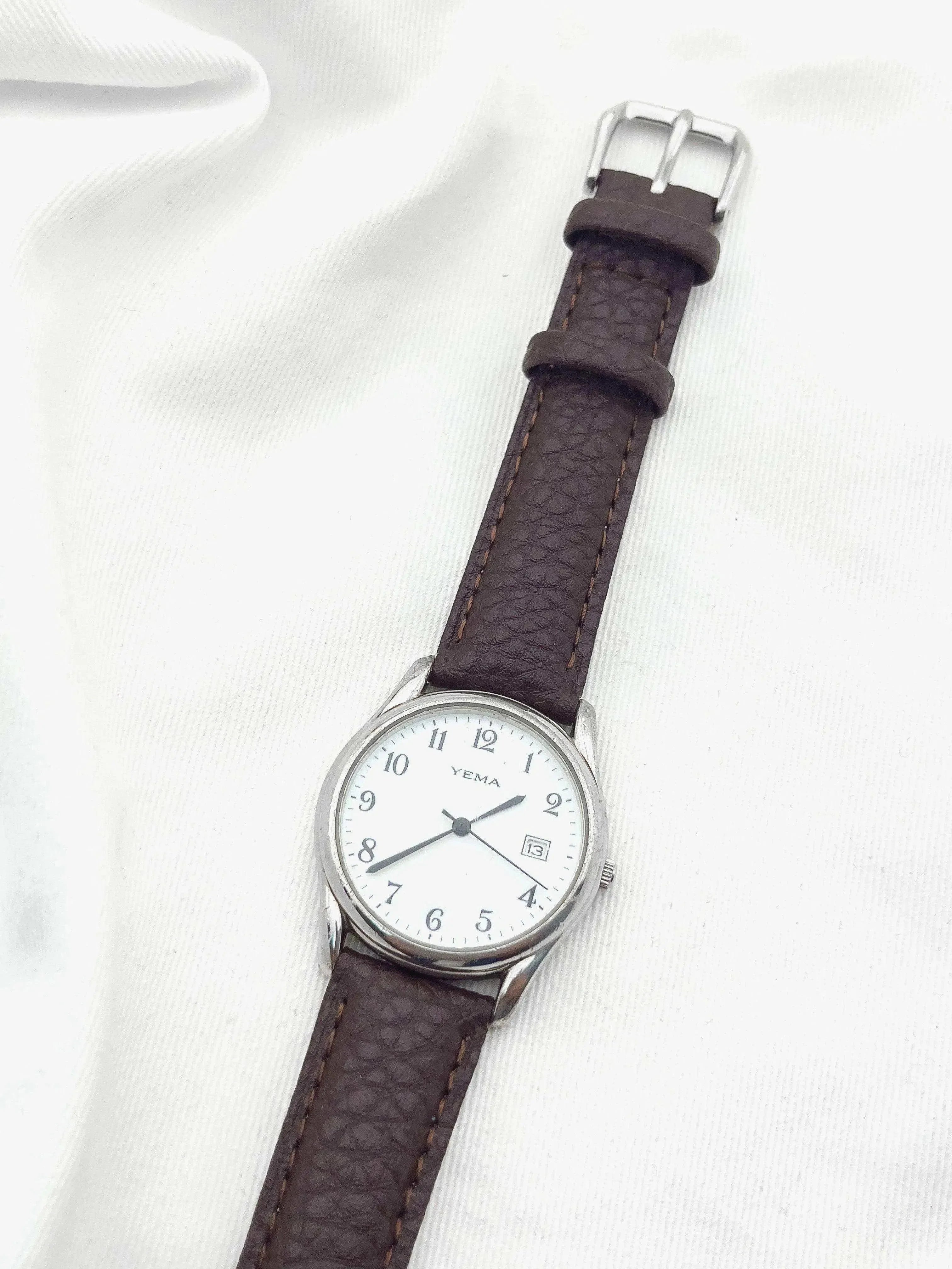 Yema - Cadran Blanc Boîtier Acier Date - 1990s - Atelier Victor - Vintage Shop