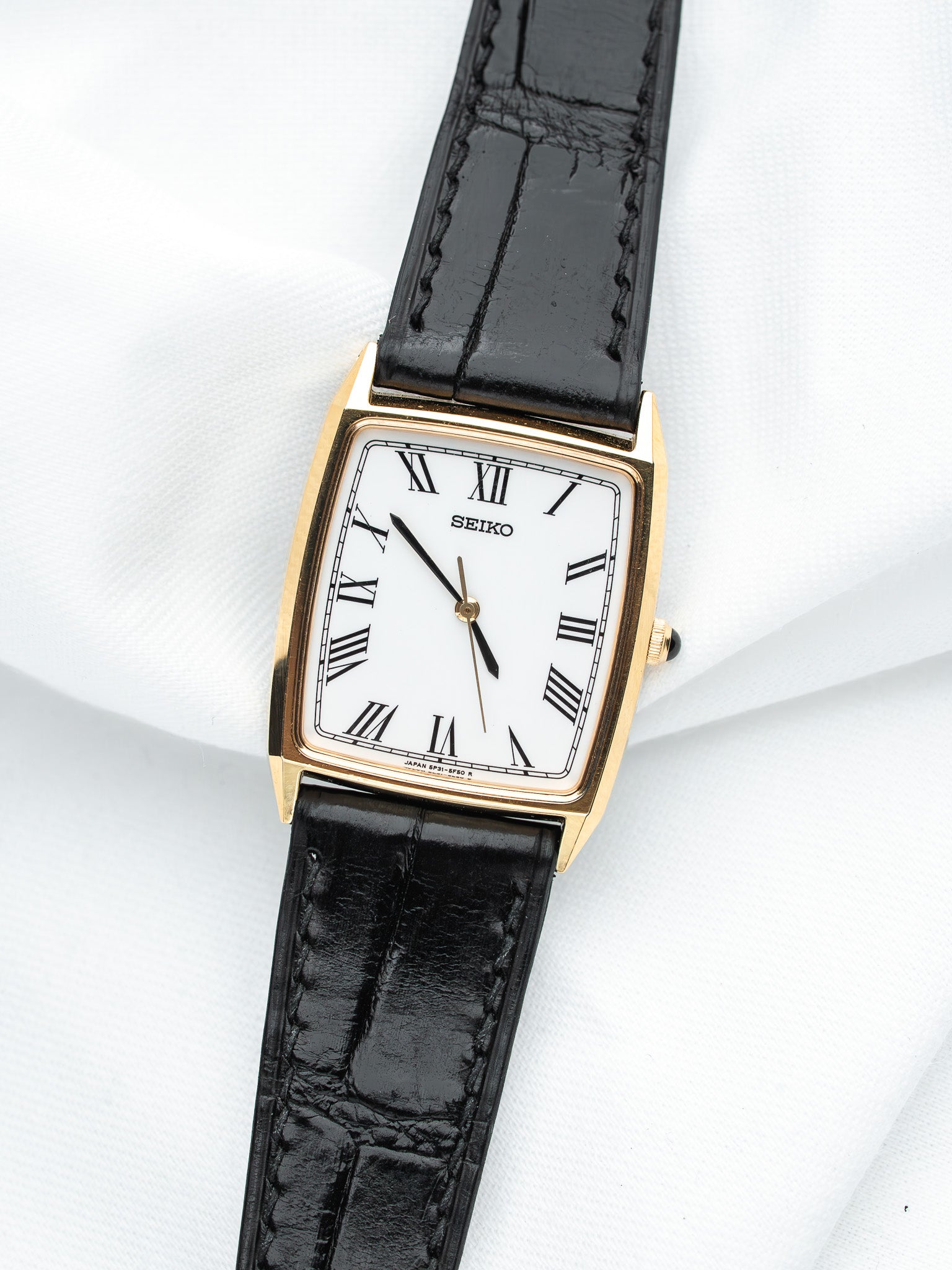 Seiko 5P31-5E10 Tonneau Plaqué Or — Cadran Blanc Romain (1990)