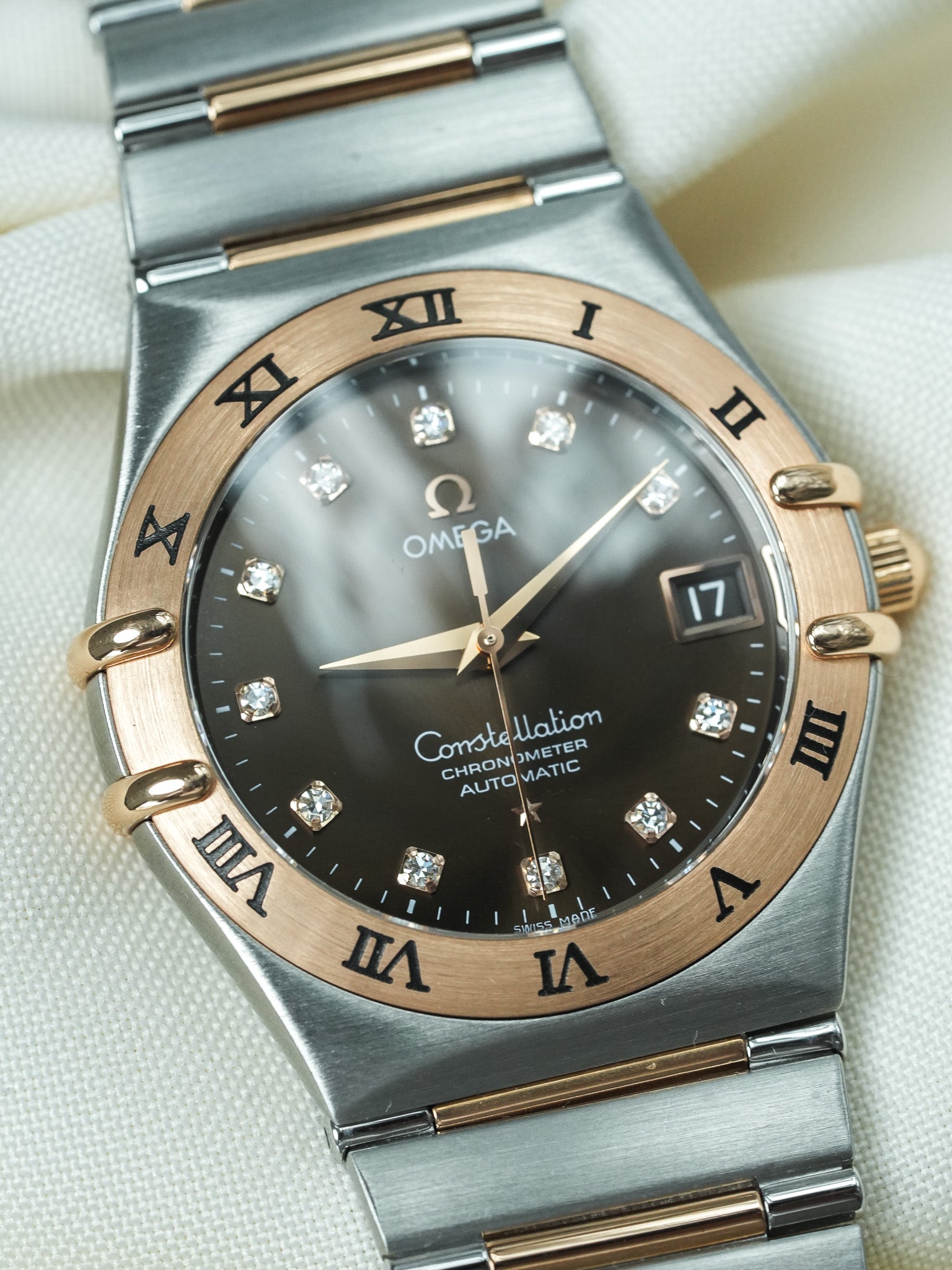 Omega Watch Constellation 1301.60.00 - Stainless Steel Rose Gold Chocolate Diamonds (2000s) 