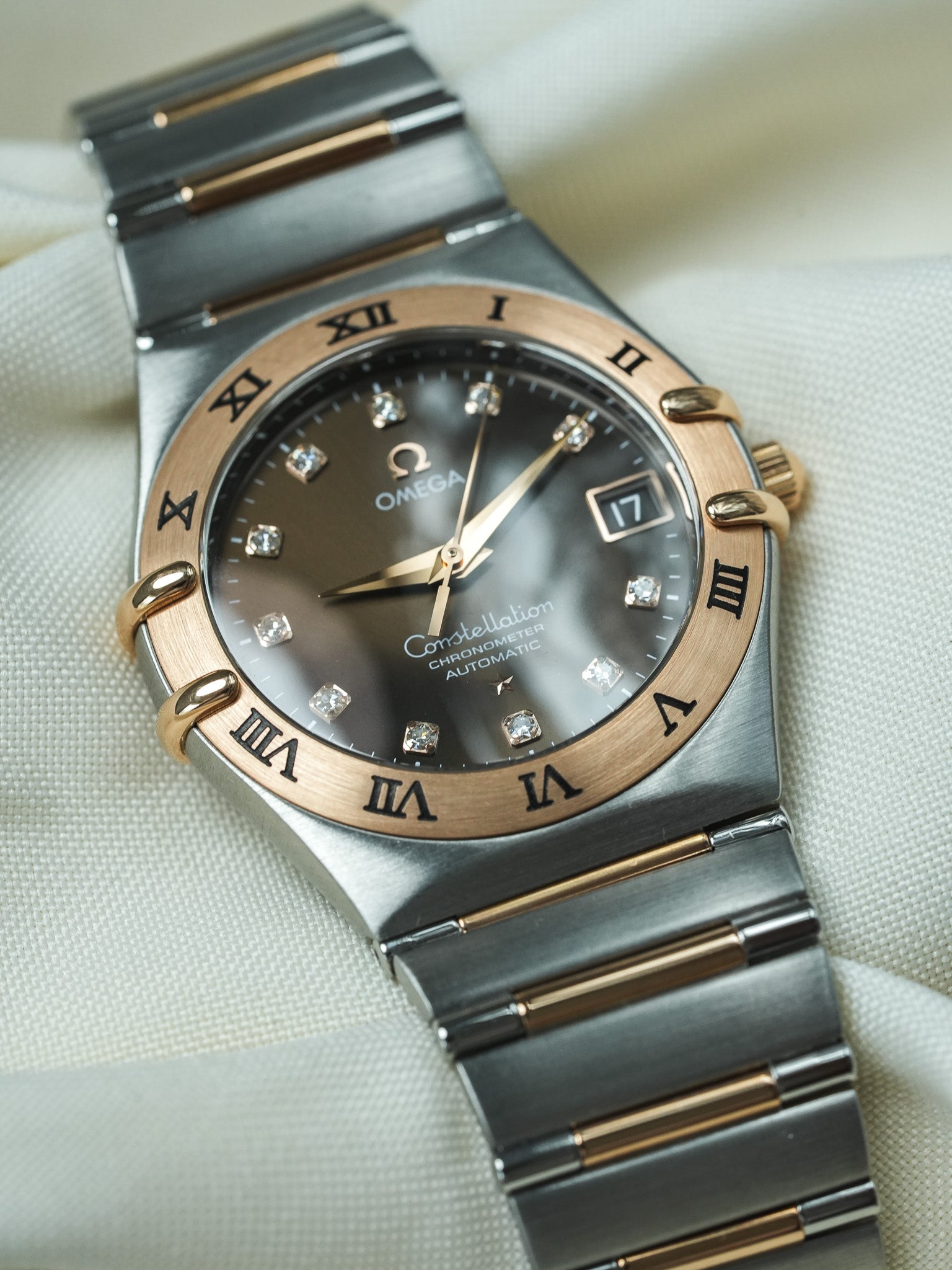 Omega Watch Constellation 1301.60.00 - Stainless Steel Rose Gold Chocolate Diamonds (2000s) 