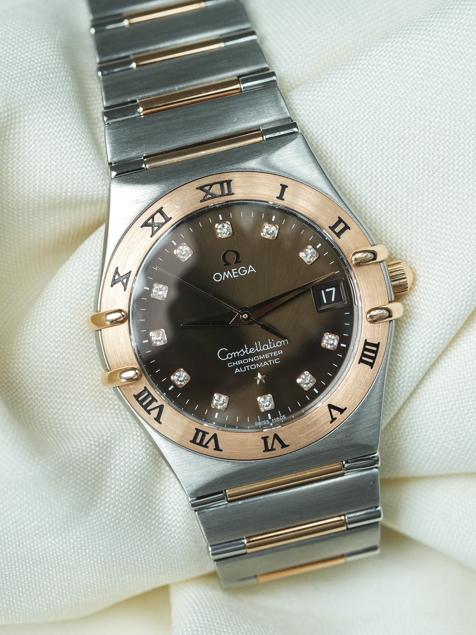 Omega Watch Constellation 1301.60.00 - Stainless Steel Rose Gold Chocolate Diamonds (2000s) 