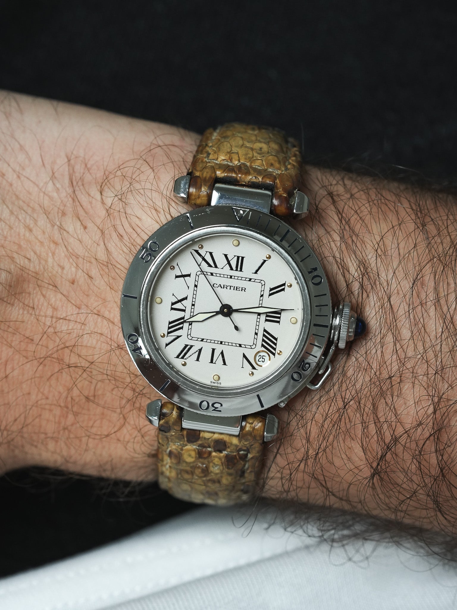 Montre Cartier Pasha Vintage - R4010 Acier 35.5mm Crème Serpent (Années 2000)