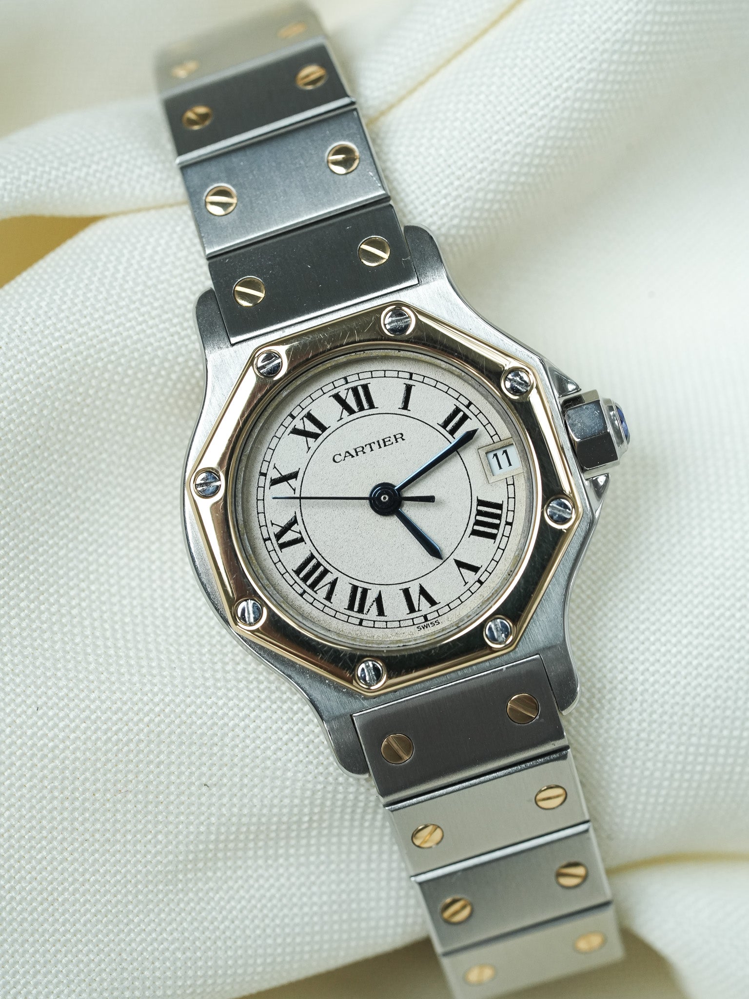 Montre Cartier Santos Vintage - Octogonale 24mm Acier Or Quartz Femme (Années 1990)