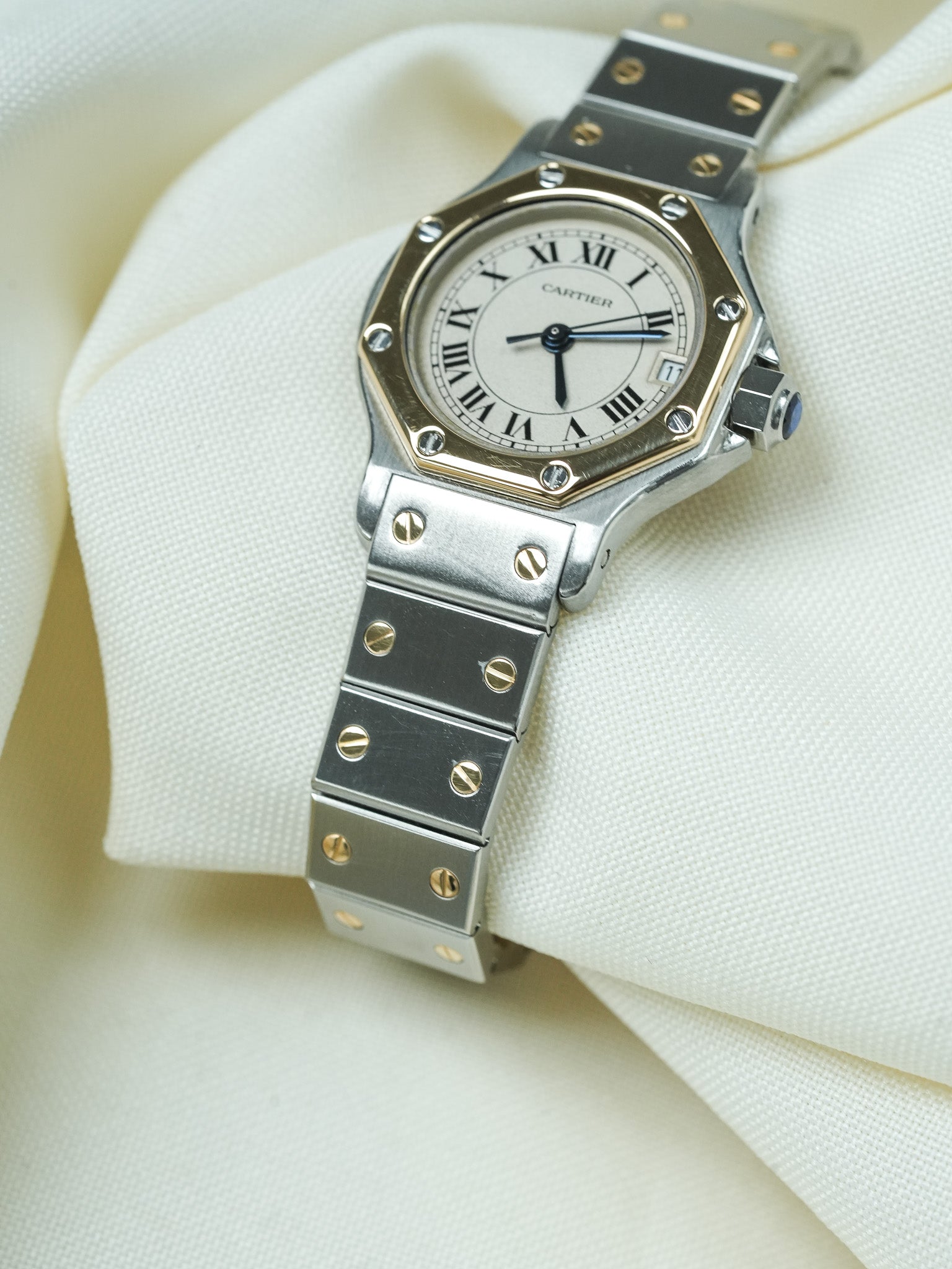 Montre Cartier Santos Vintage - Octogonale 24mm Acier Or Quartz Femme (Années 1990)