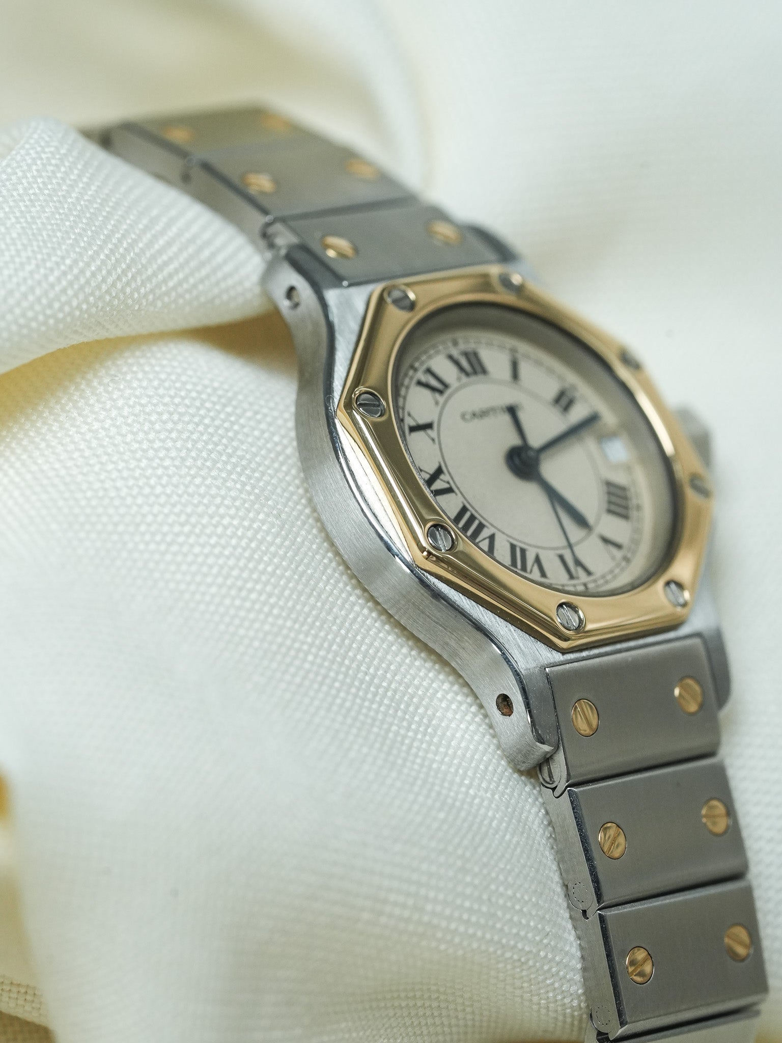Montre Cartier Santos Vintage - Octogonale 24mm Acier Or Quartz Femme (Années 1990)