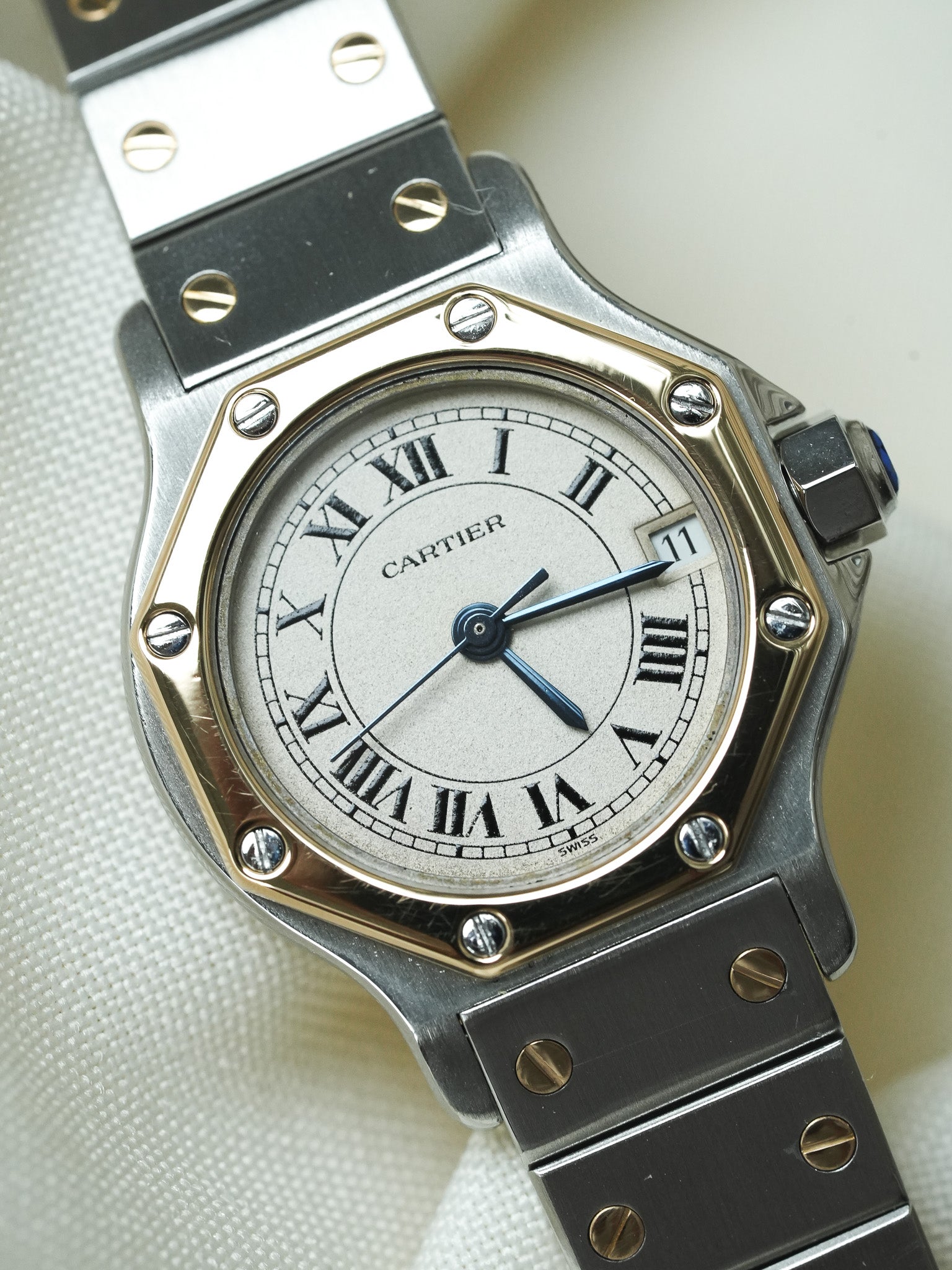 Montre Cartier Santos Vintage - Octogonale 24mm Acier Or Quartz Femme (Années 1990)