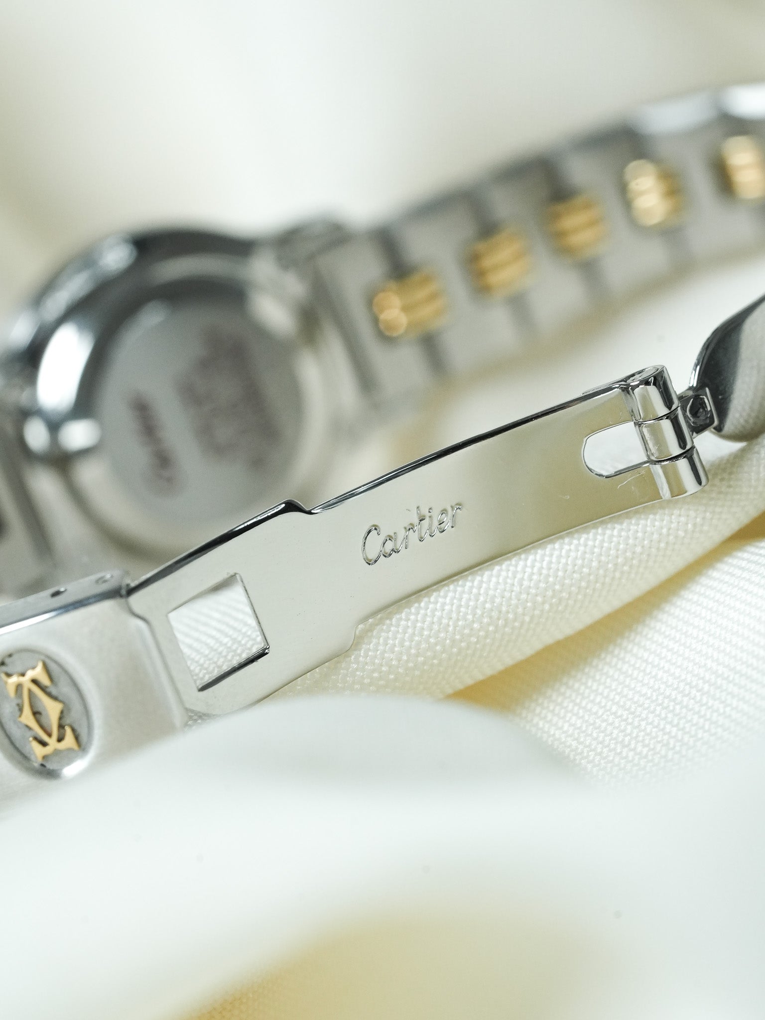 Montre Cartier Santos Vintage - Octogonale Godron 24mm Acier Or Femme (Années 1980)