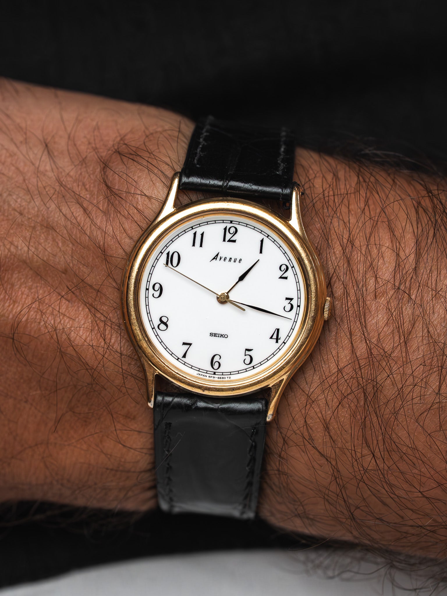 Seiko Avenue 5P31-6D00 — Plaqué Or Cadran Chiffres Arabes (1990)