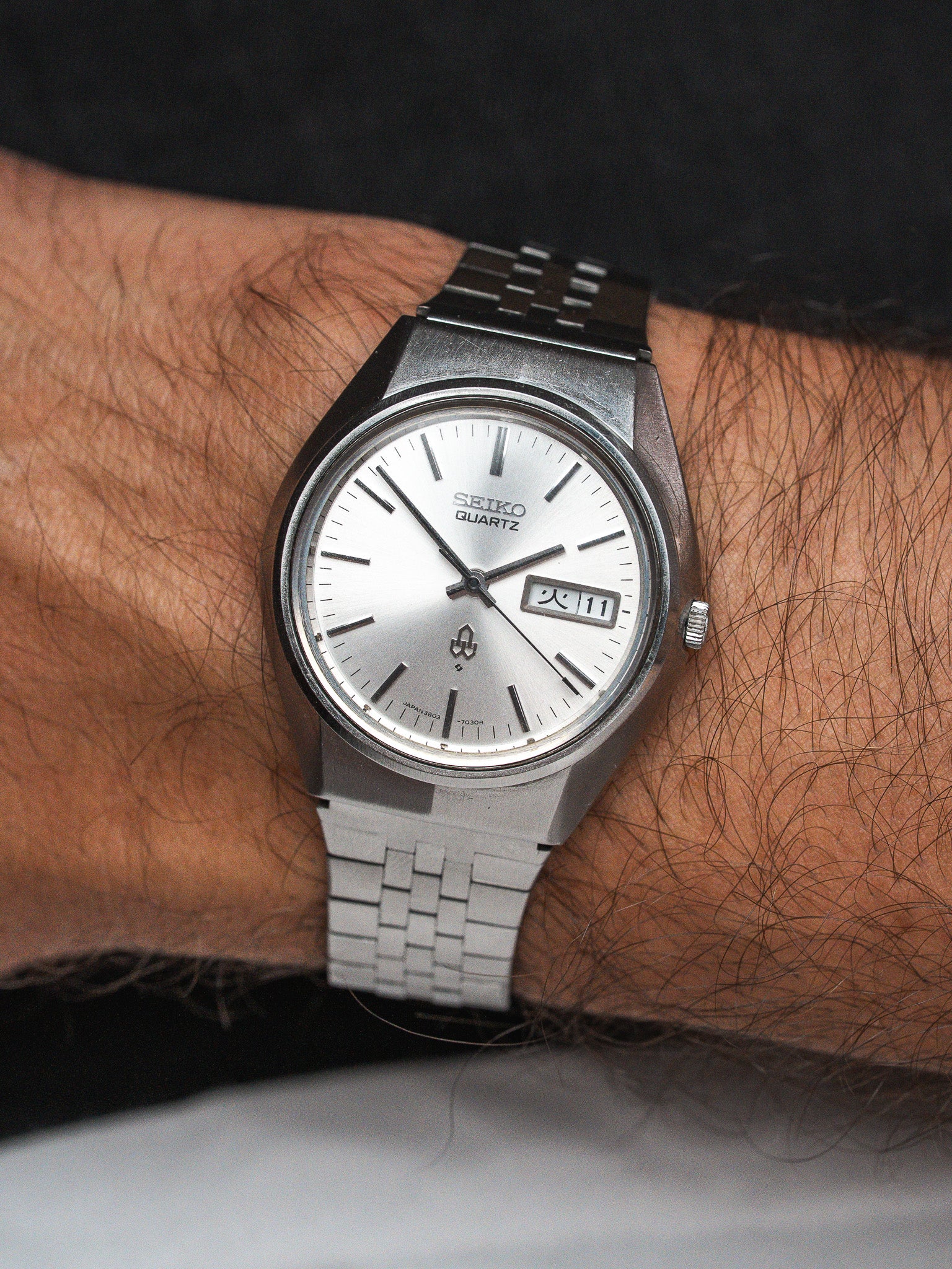 Seiko Type II 3803-7020 Acier — Cadran Argent Jour Kanji (1982)