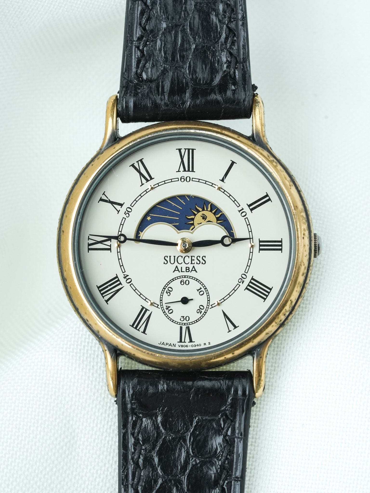 Reloj Alba (Seiko) Vintage - Fase lunar pátina negra dorada (1982) 