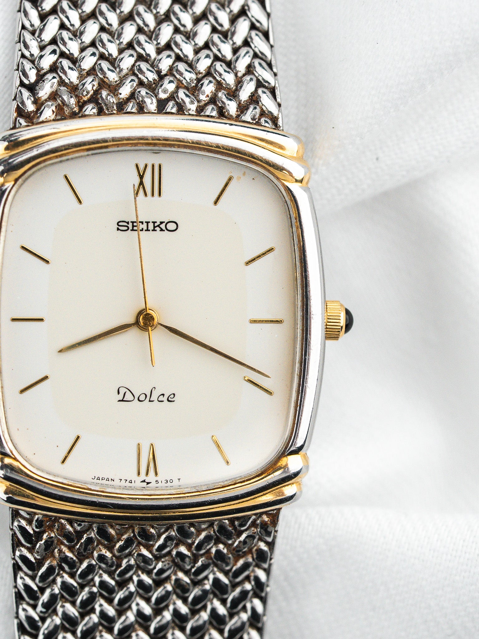 ساعة Seiko فينتاج Dolce 7741-5110 — ثنائية اللون شبكية (1990) 