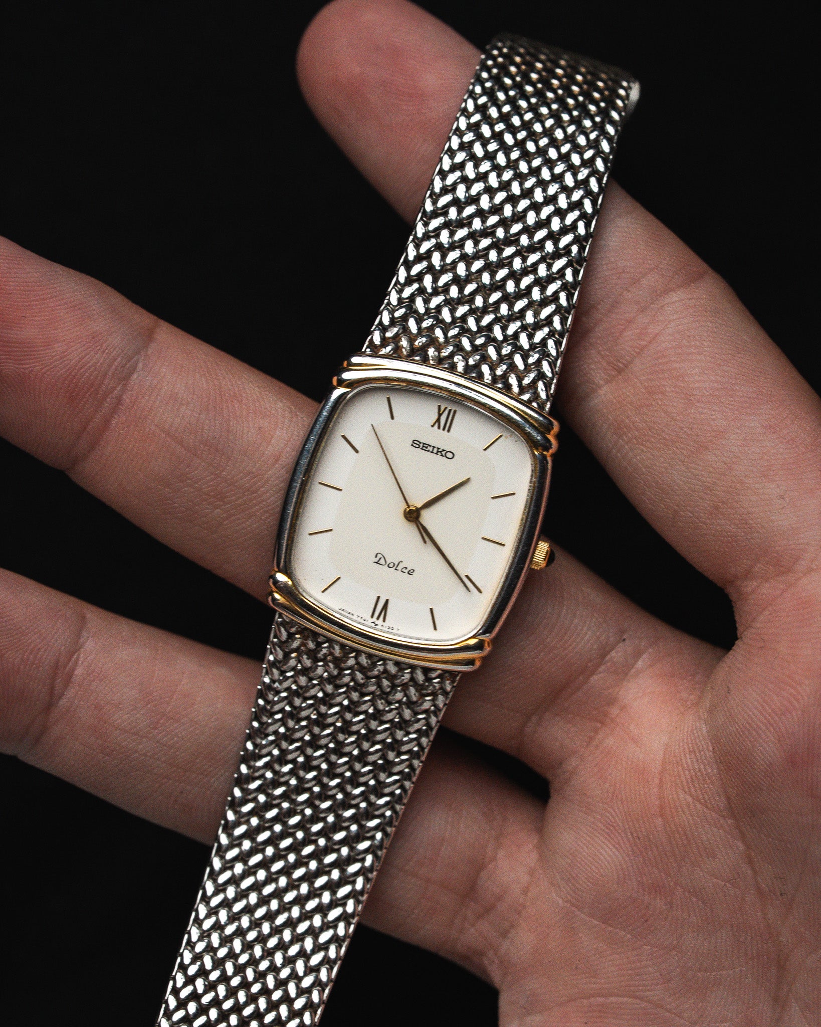 ساعة Seiko فينتاج Dolce 7741-5110 — ثنائية اللون شبكية (1990) 