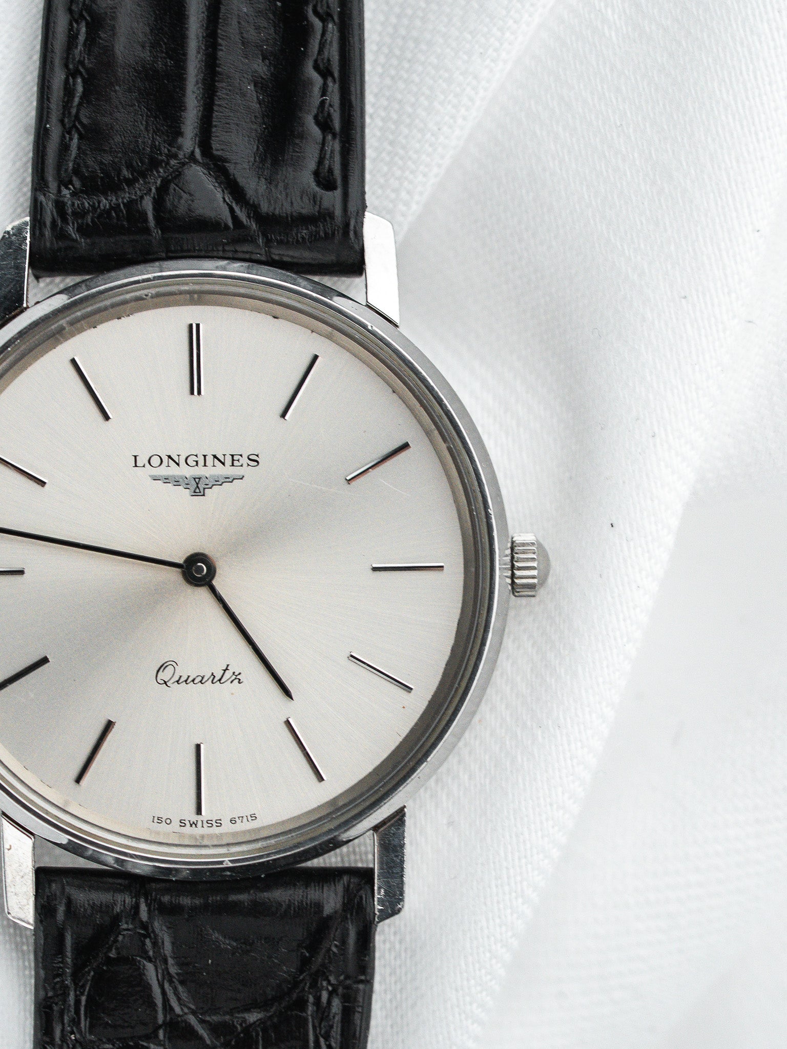 Longines Quartz Watch Steel — Silver Sunburst Dial Applied Indices (1980s) 
