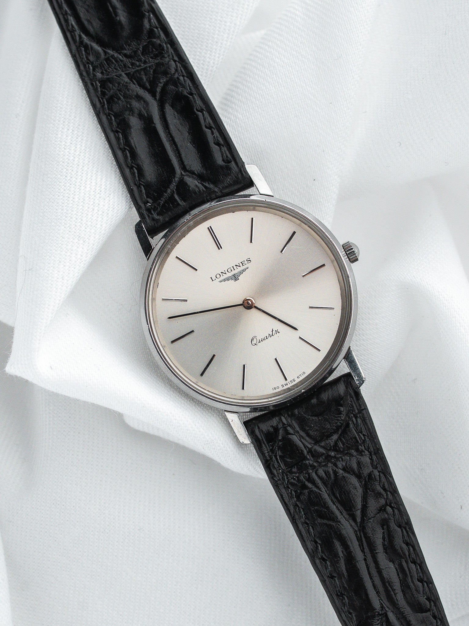 Longines Quartz Watch Steel — Silver Sunburst Dial Applied Indices (1980s) 