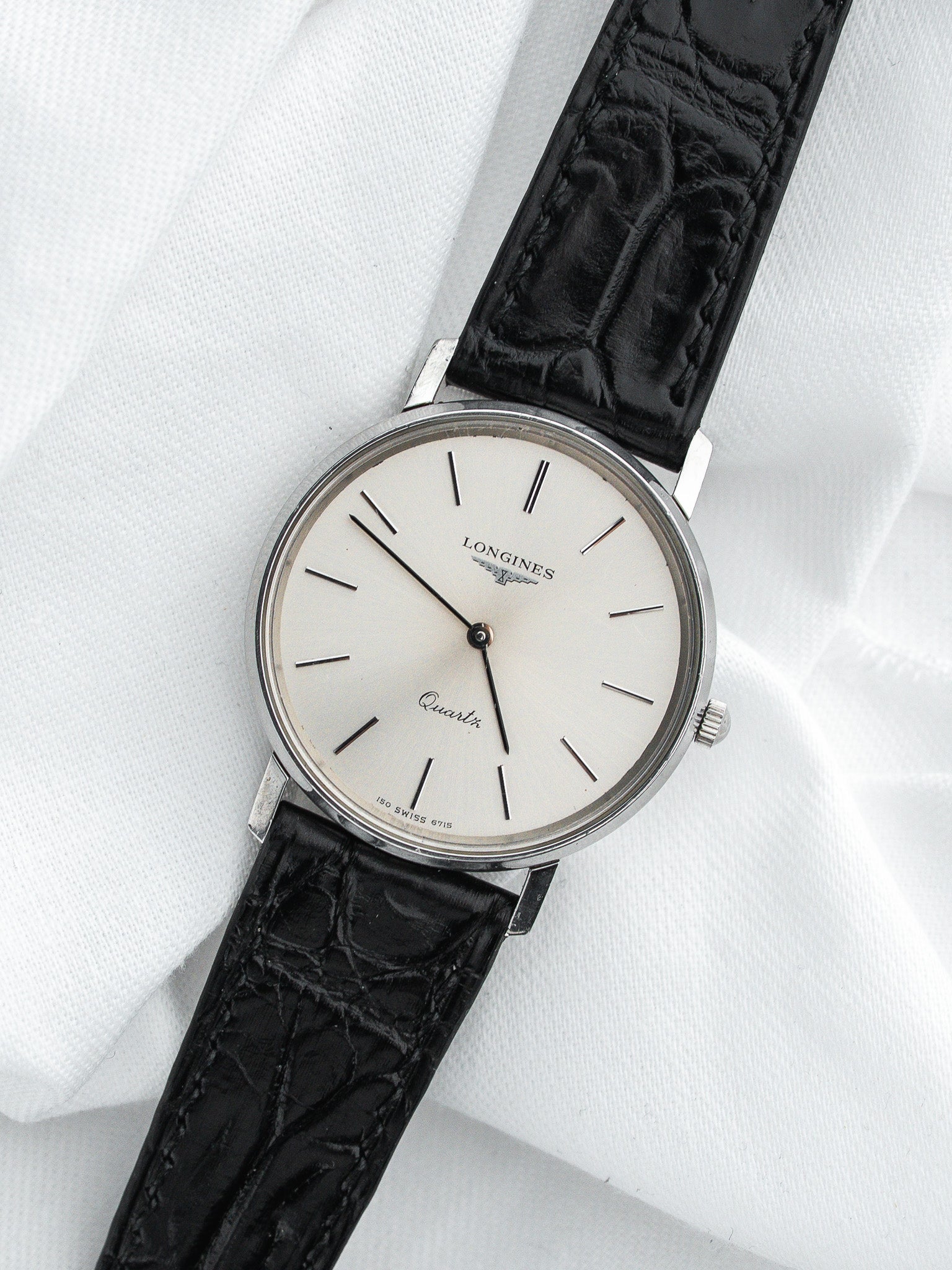 Longines Quartz Watch Steel — Silver Sunburst Dial Applied Indices (1980s) 