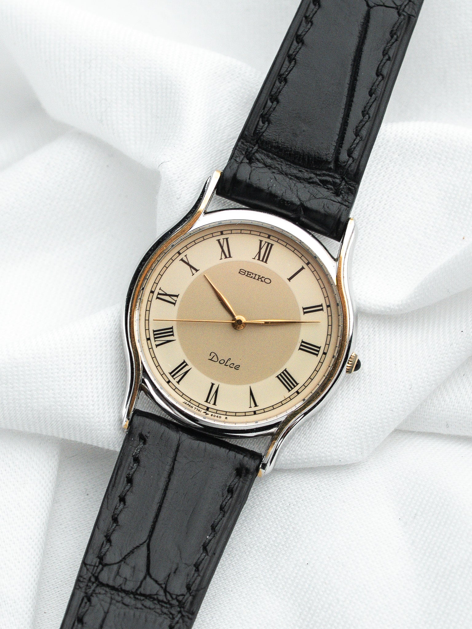 Seiko Dolce 7741-6030 Acier — Cadran Bi-ton Chiffres Romains (1988)