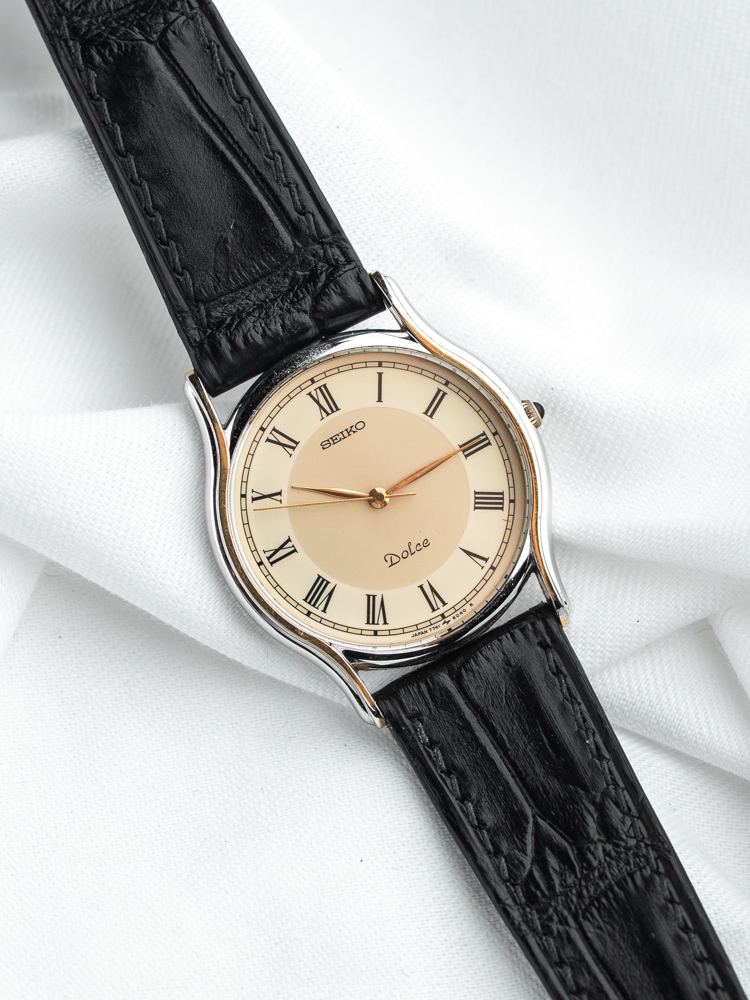 Seiko Dolce 7741-6030 Acier — Cadran Bi-ton Chiffres Romains (1988)