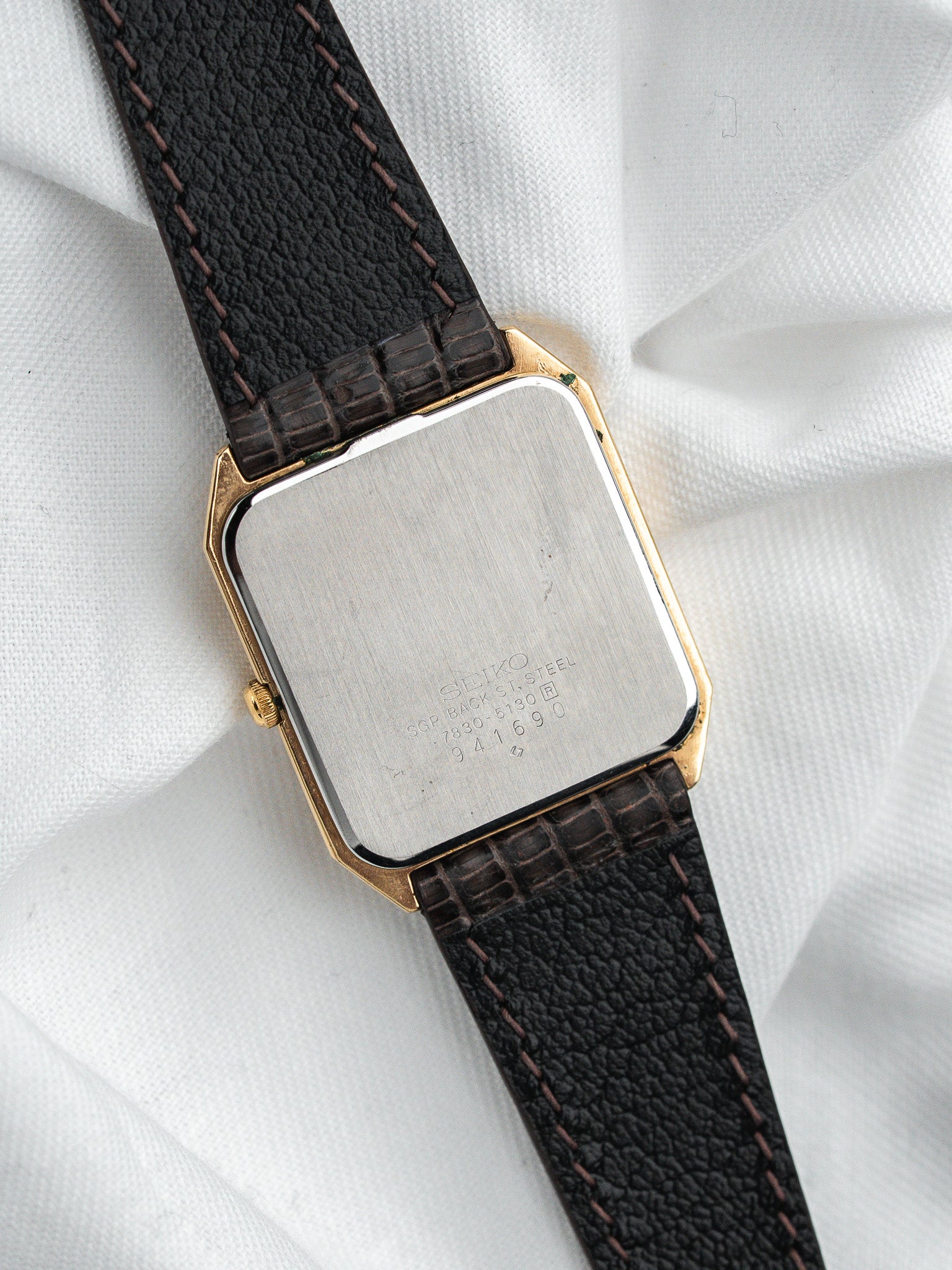ساعة Seiko Tank 7830-5130 مطلية بالذهب — ميناء ذهبي مصقول (1980s) 