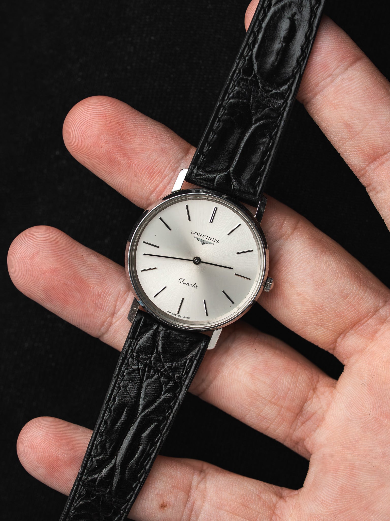 Longines Quartz Watch Steel — Silver Sunburst Dial Applied Indices (1980s) 