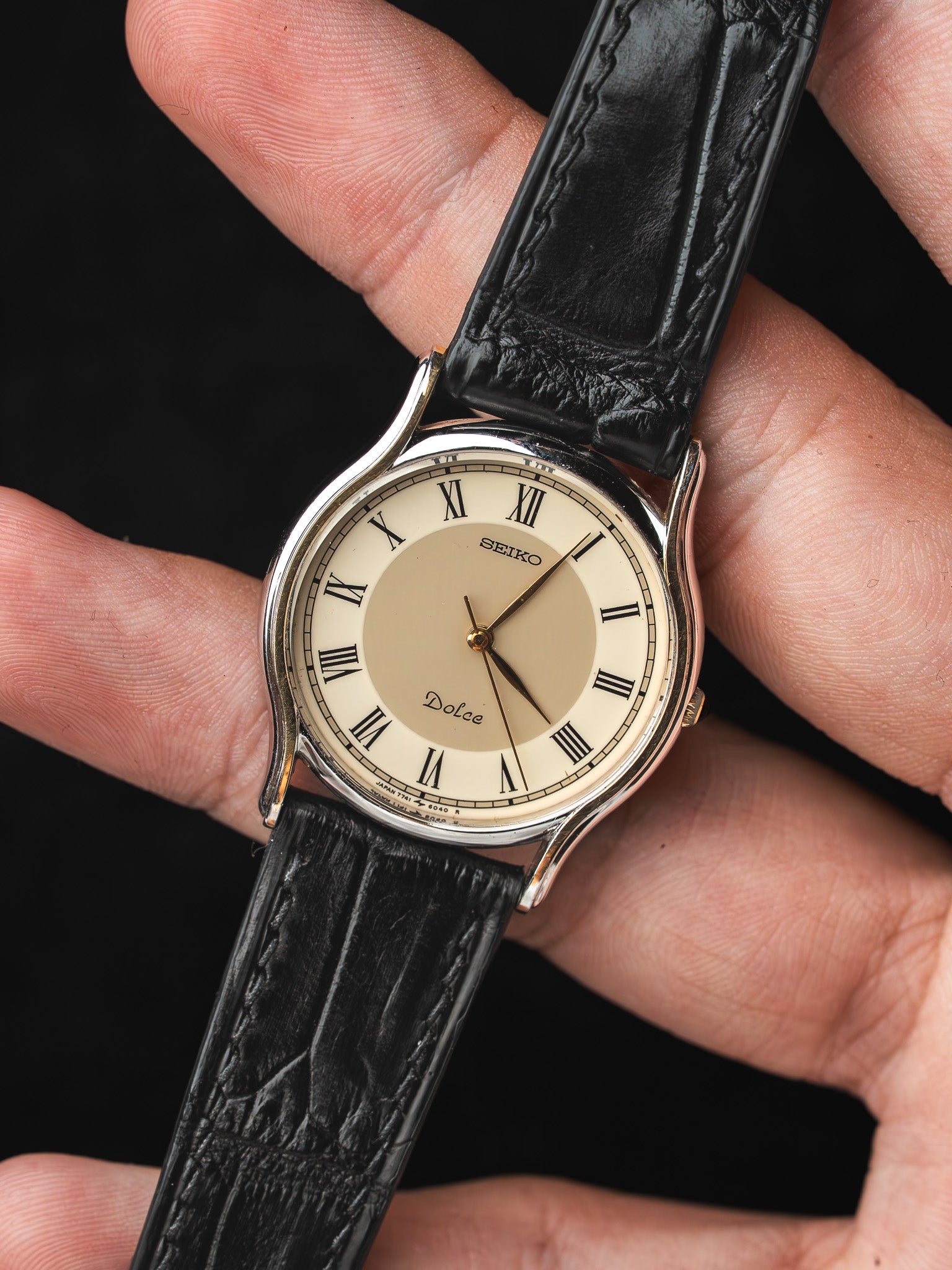 Seiko Dolce 7741-6030 Acier — Cadran Bi-ton Chiffres Romains (1988)