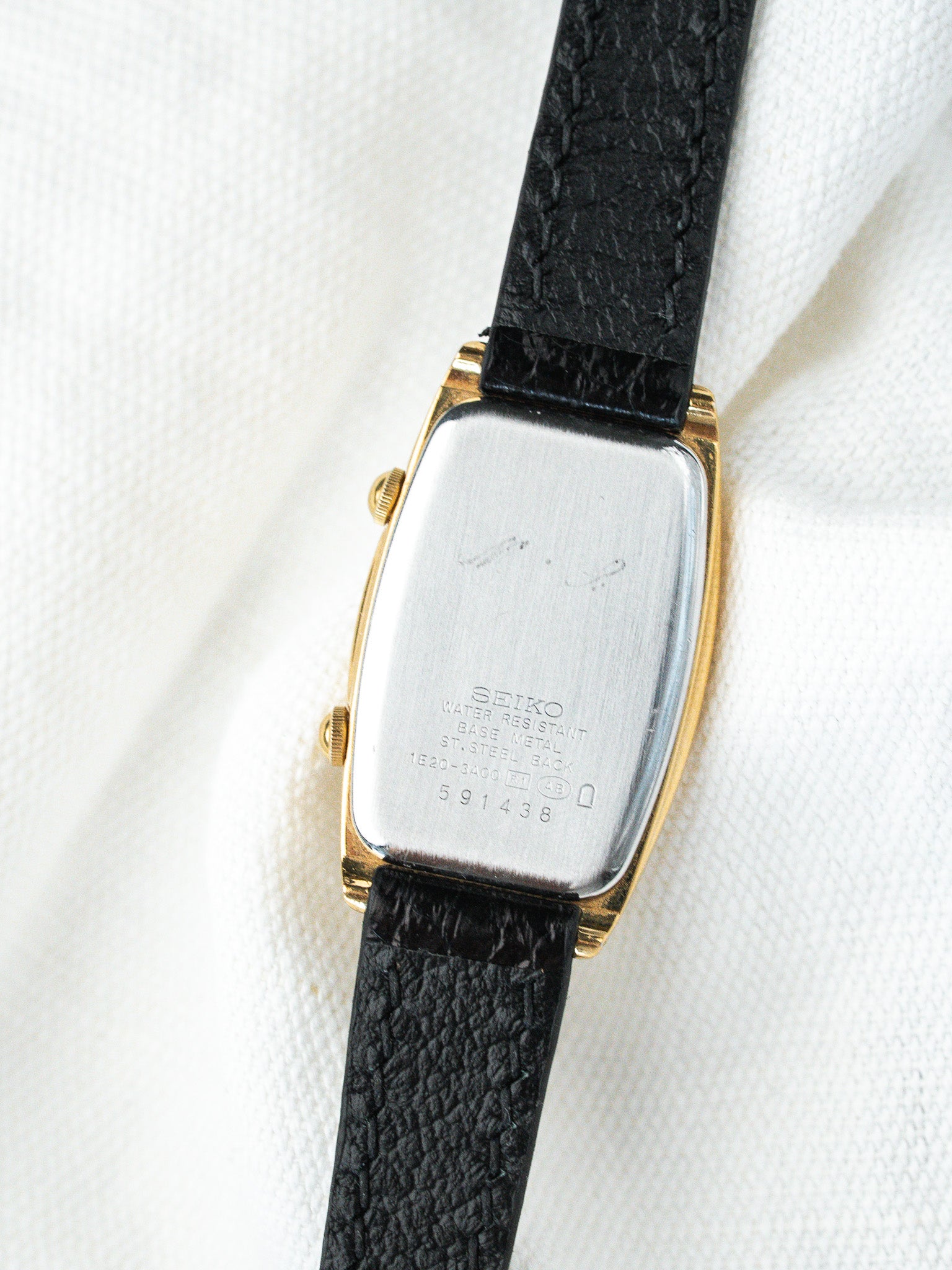 Montre Seiko Dual Time Vintage Or — Double Affichage Tonneau Cuir Noir (2005)